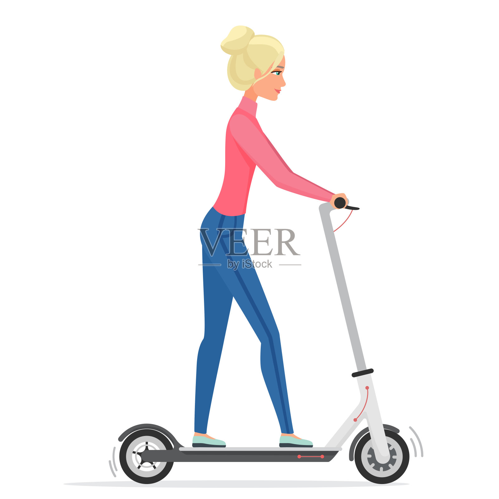 女子电动踏板车平面矢量插图插画图片素材