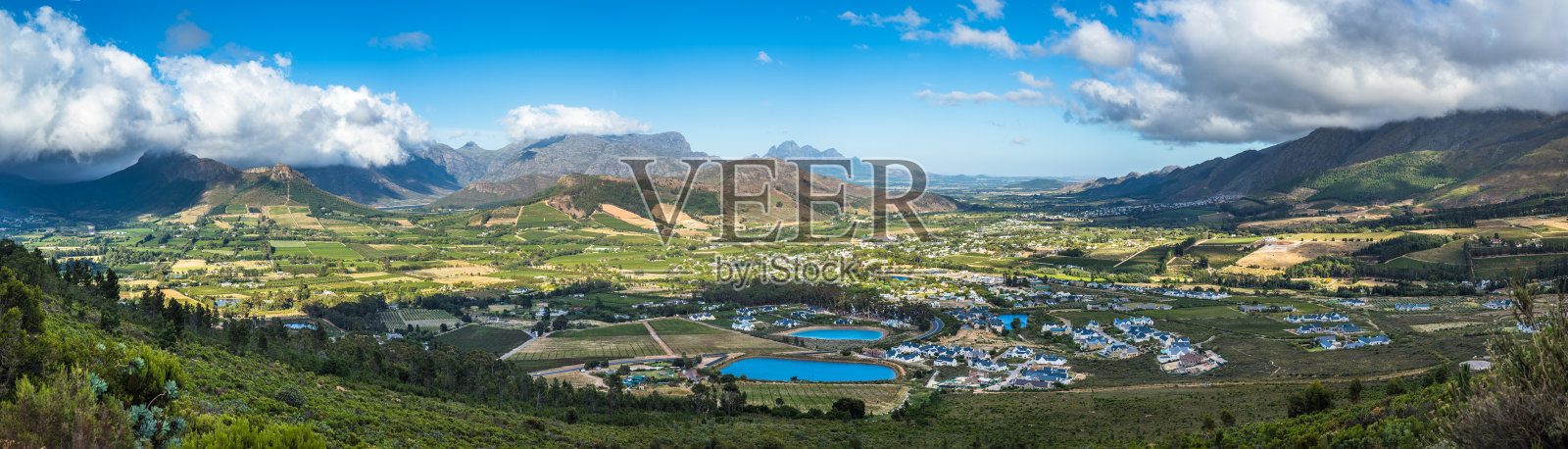 南非Franschhoek Valley葡萄酒产区全景照片摄影图片