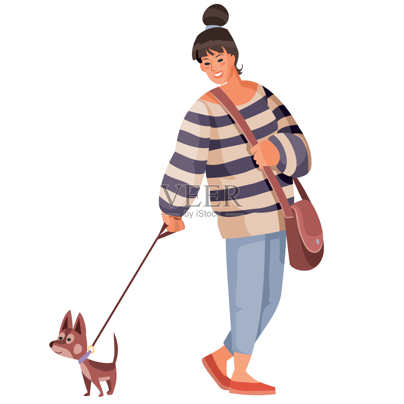 一个小女孩和她的宠物狗的插图插画图片素材