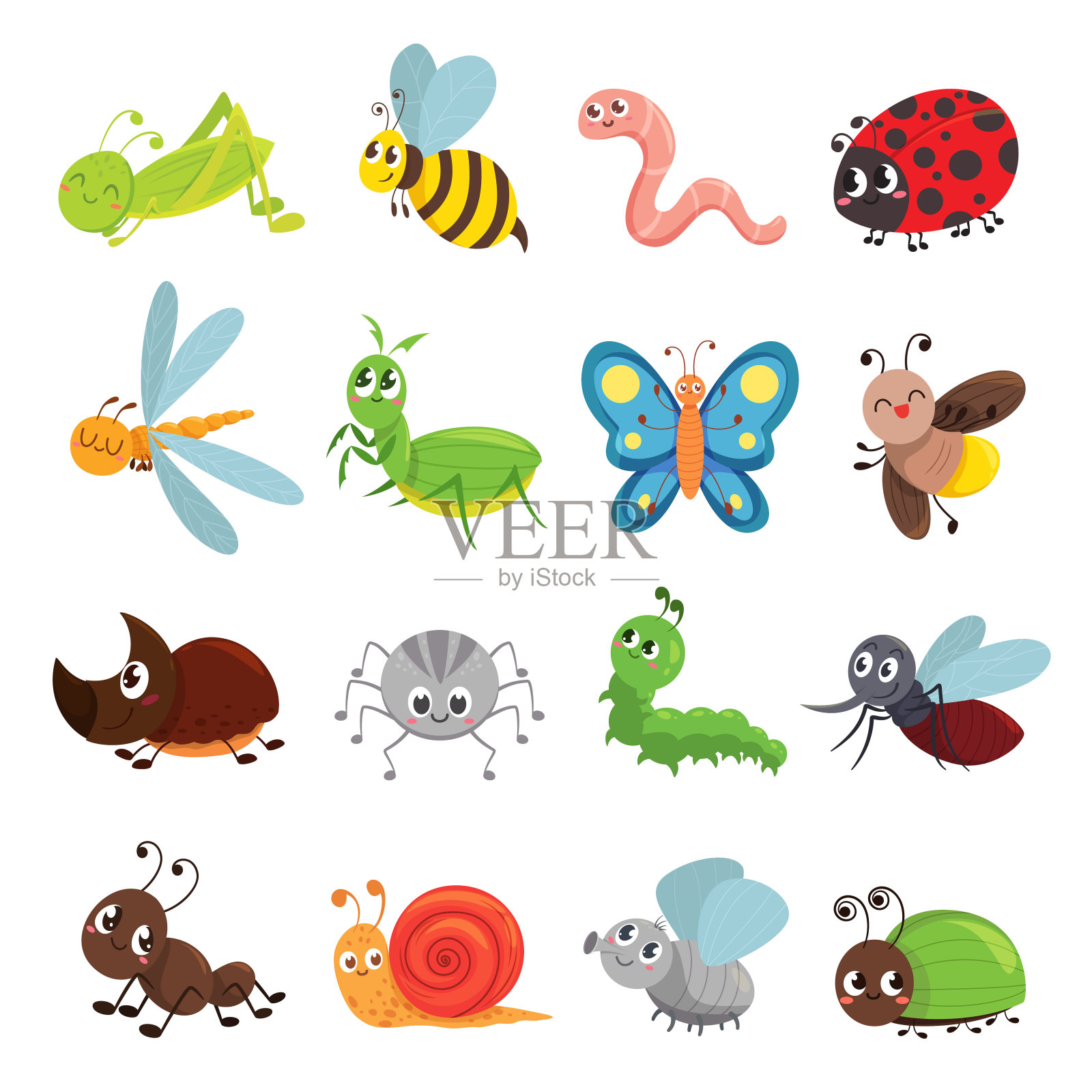 有趣的昆虫，昆虫，甲虫，蝴蝶符号插画图片素材