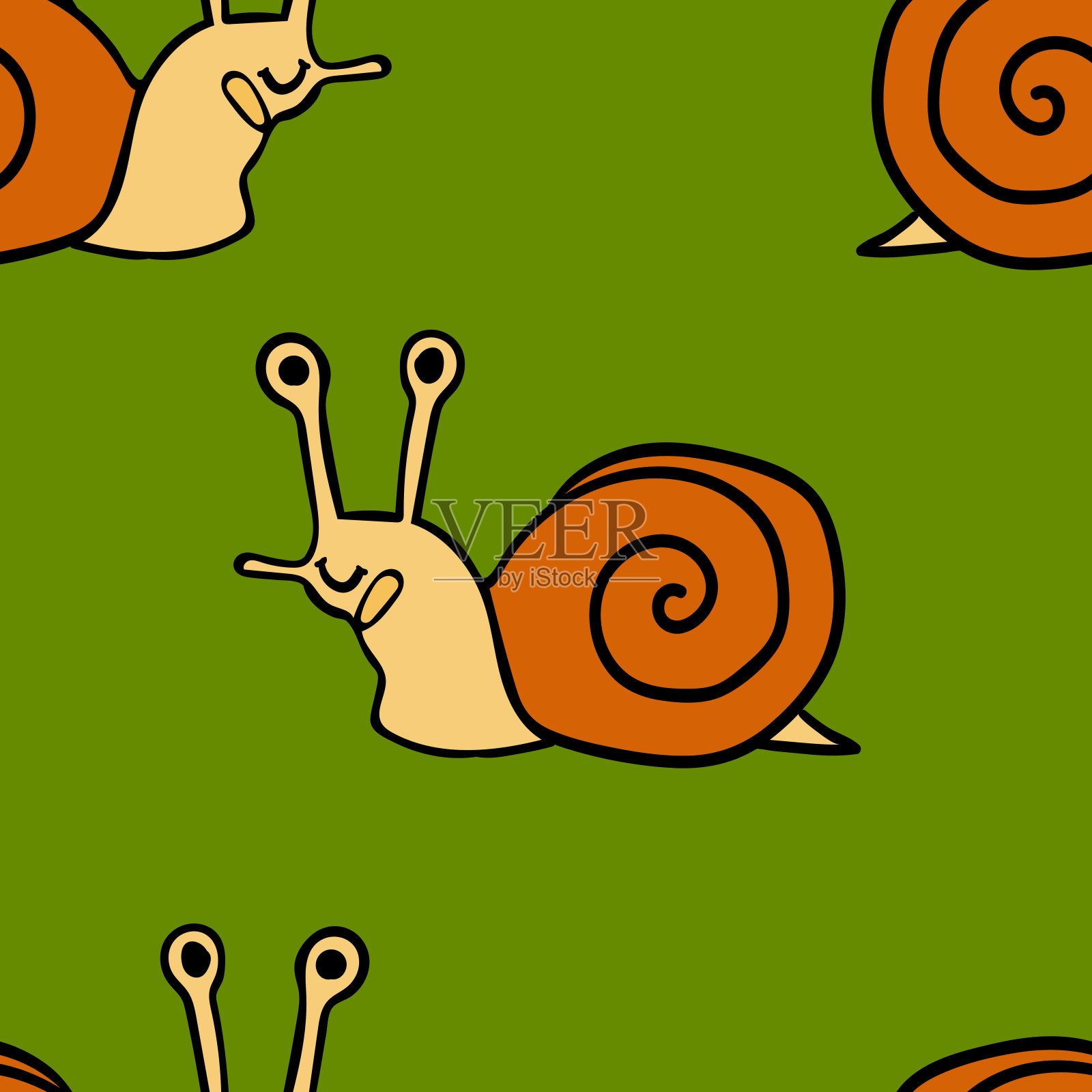 卡通涂鸦直线蜗牛无缝图案。动物的背景。矢量插图。设计元素图片