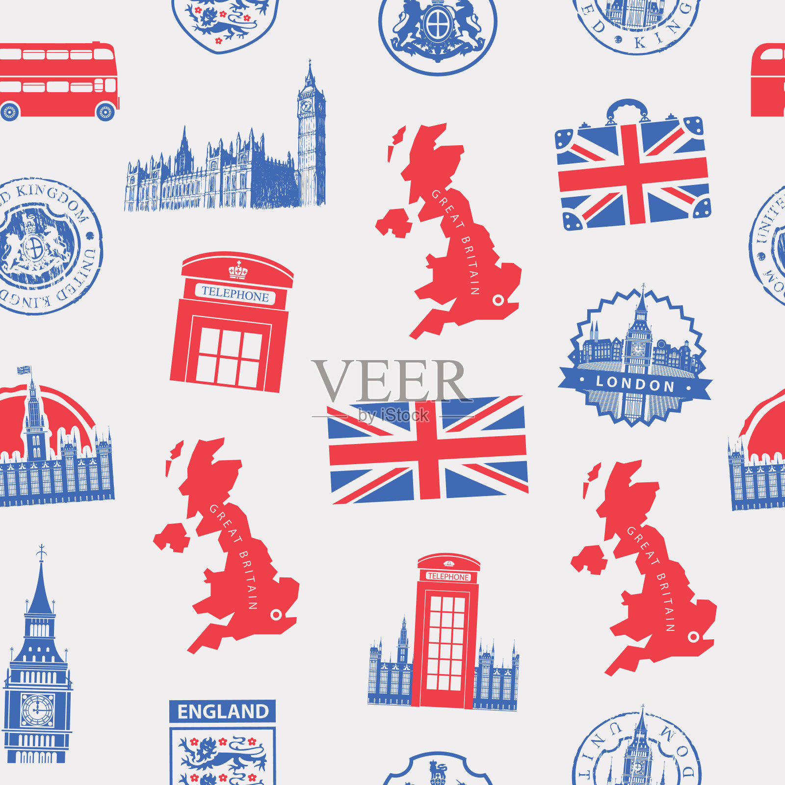 矢量无缝模式上的主题英国和伦敦插画图片素材