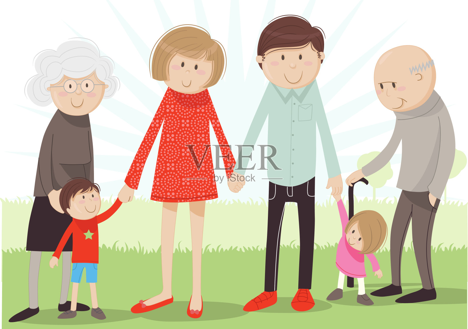 祖父母，父母和孩子的家庭插画图片素材