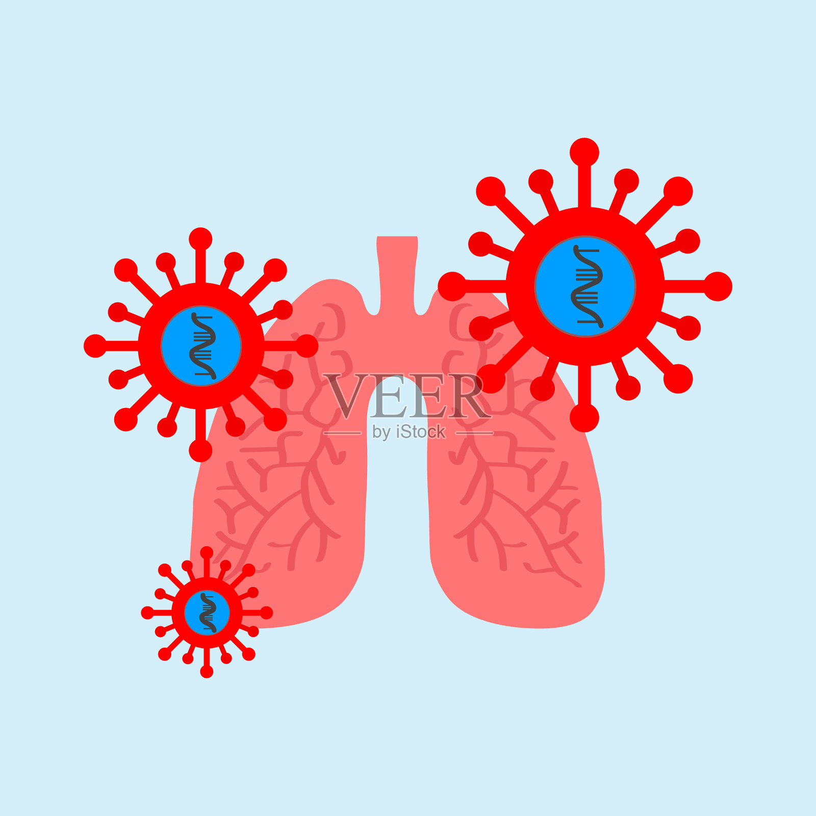 呼吸系统综合症冠状病毒。冠状病毒冠状病毒概念与肺部放大病毒人载体设计。插画图片素材