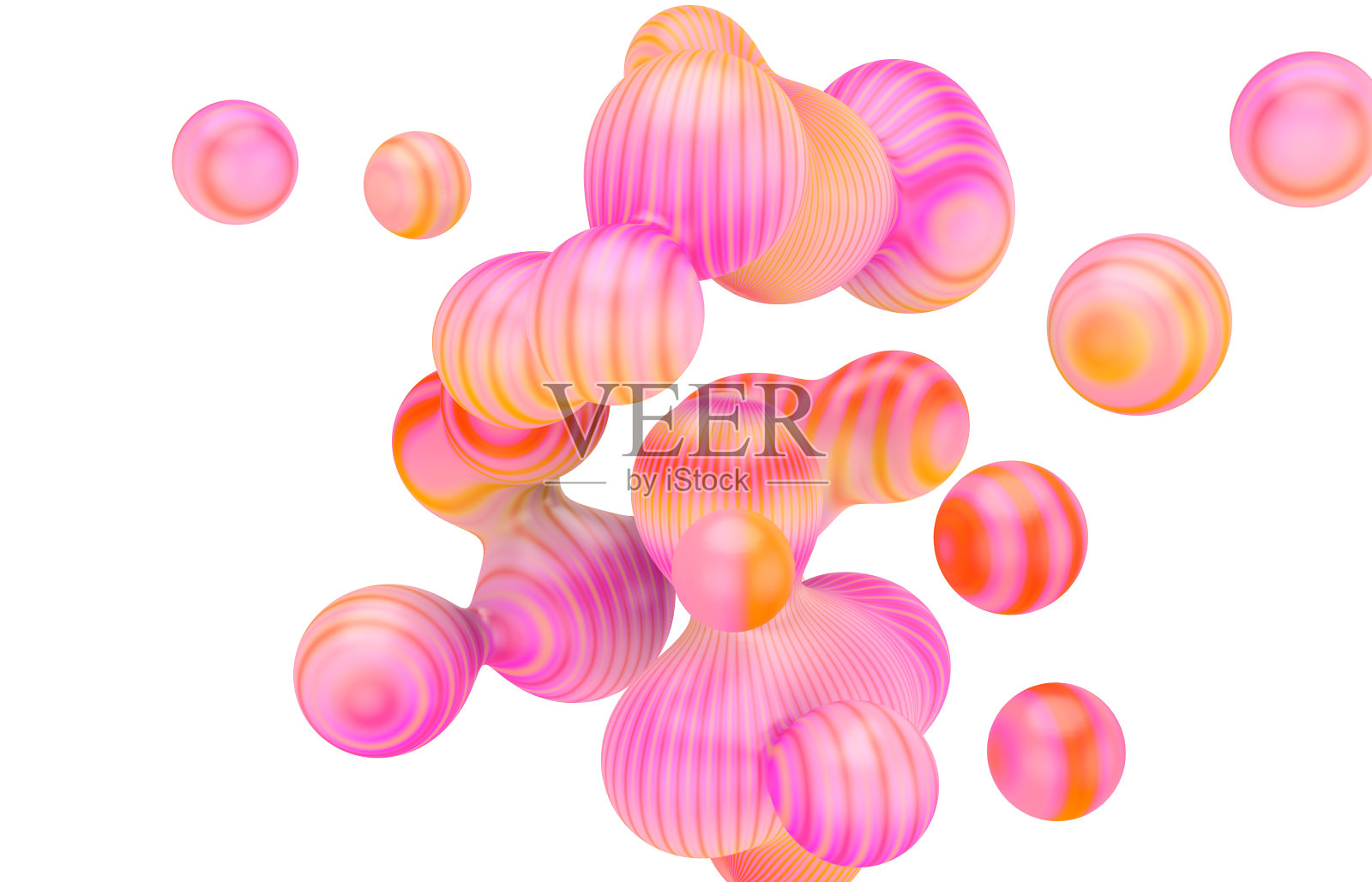 抽象3d艺术背景。全息浮液，肥皂泡，元球。插画图片素材