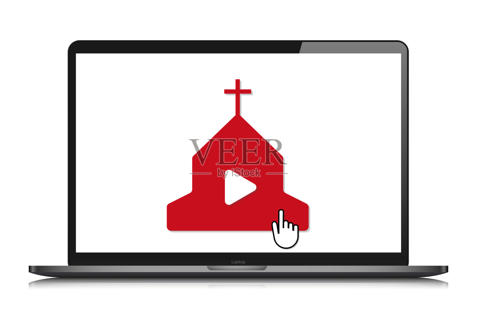 笔记本电脑模型在线教堂视频流媒体矢量插画图片素材