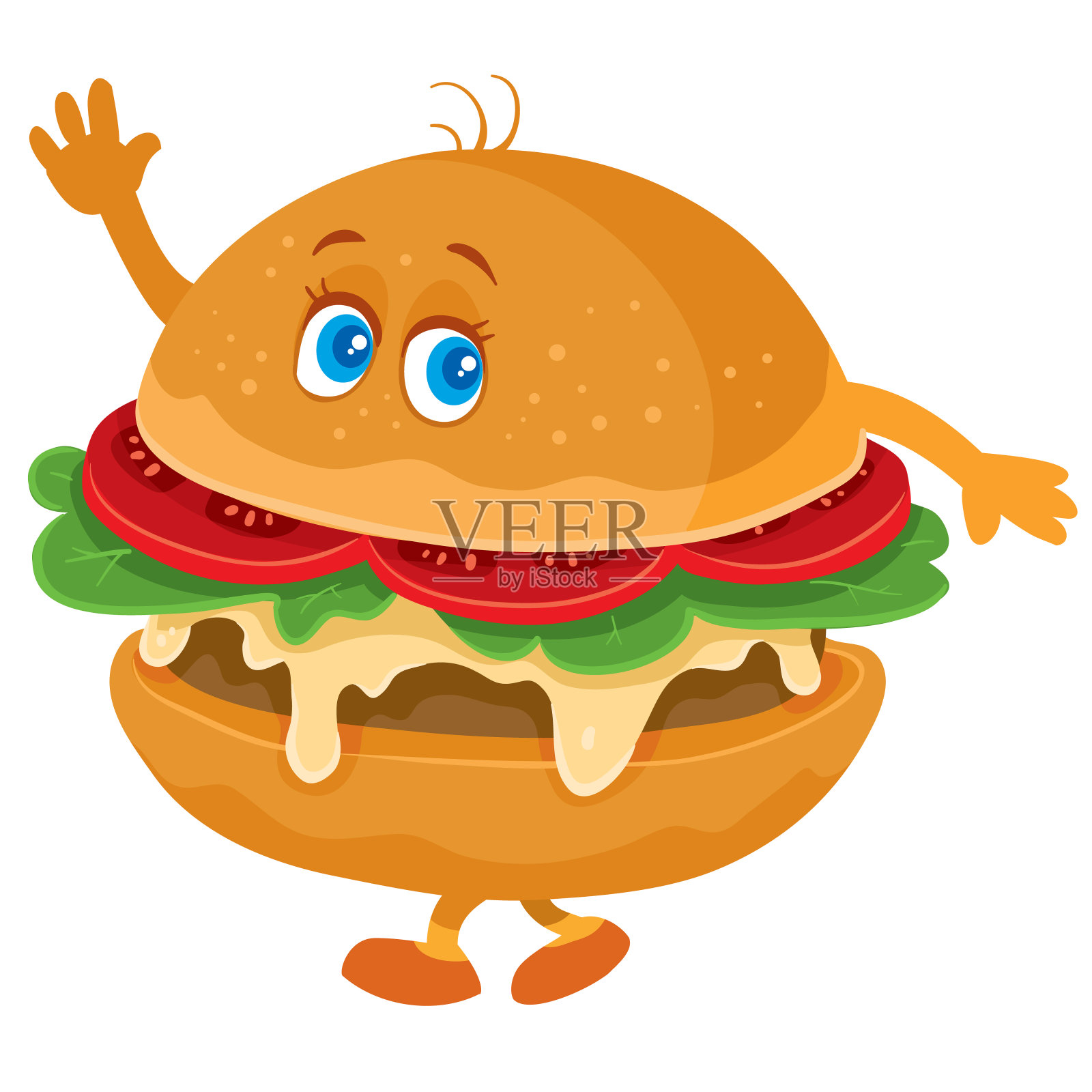 有趣的汉堡包角色，眼睛，手臂和腿摆动，孤立的物体在白色背景，设计元素图片
