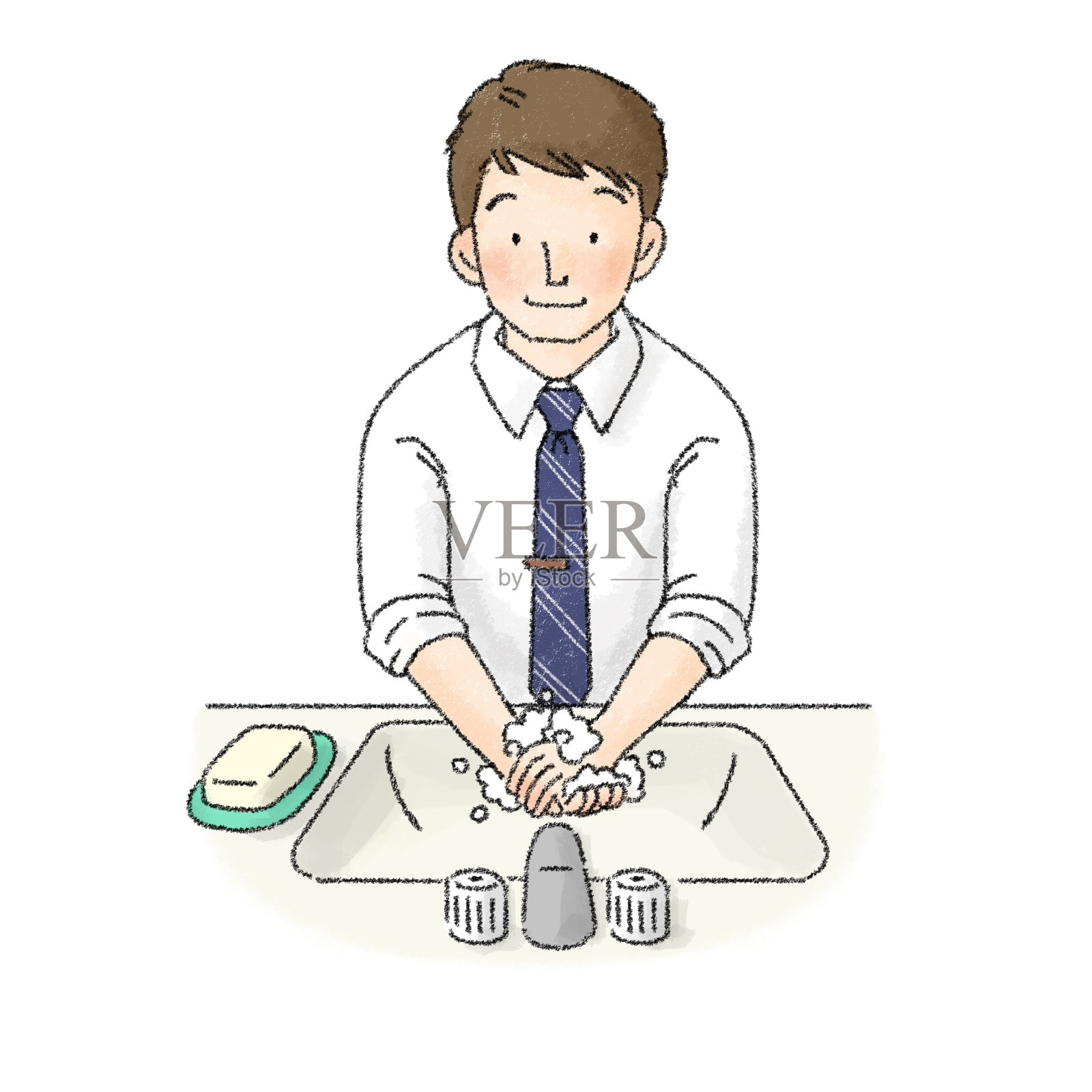 一个男人洗手的插图(男性办公室职员)插画图片素材