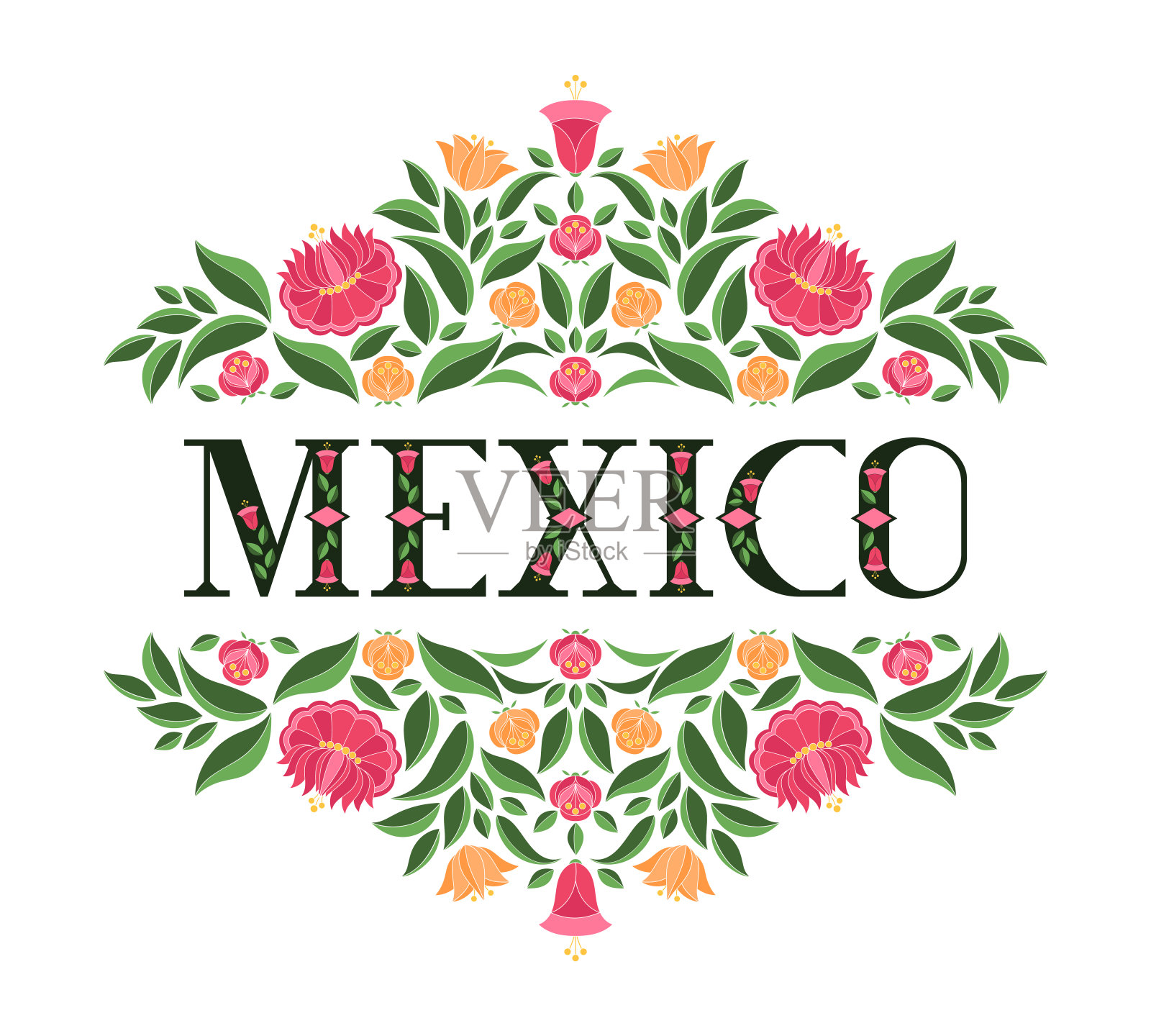 墨西哥说明向量。背景与传统花卉图案从花卉墨西哥刺绣装饰品插画图片素材