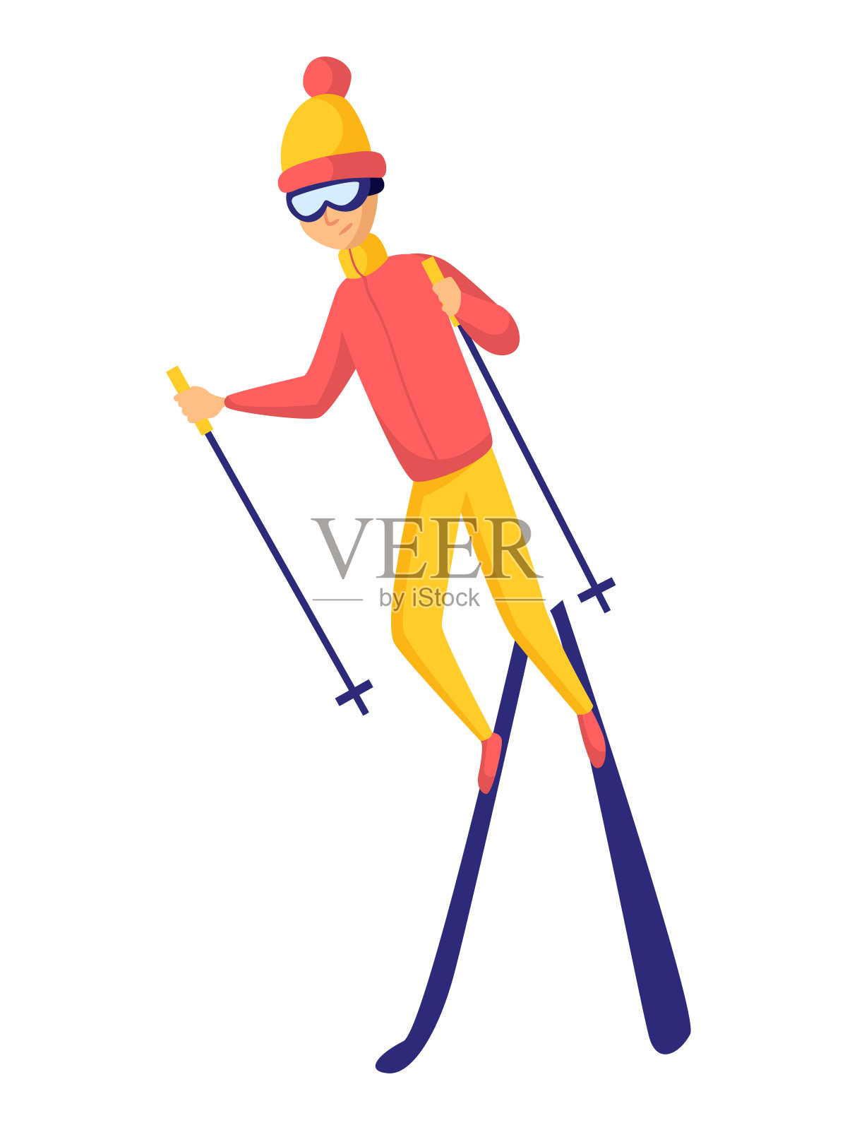 向量人滑雪。男性滑雪设计元素孤立的白色背景。滑雪胜地的冬季运动员。冬季运动活动。滑雪去滑雪设计元素图片