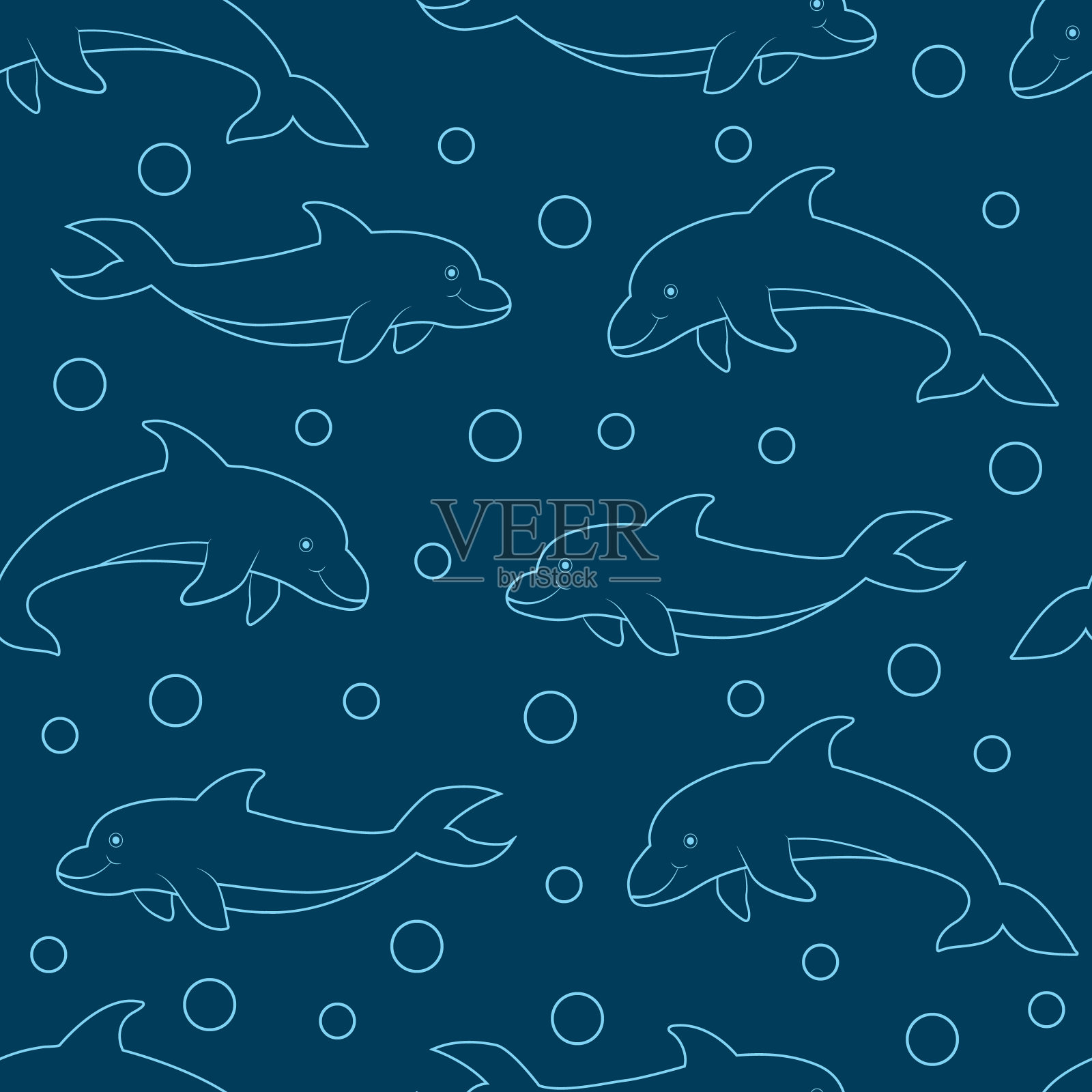 无缝涂鸦海豚图案的纺织品，印花，织物，表面设计。涂鸦海豚背景设计元素图片