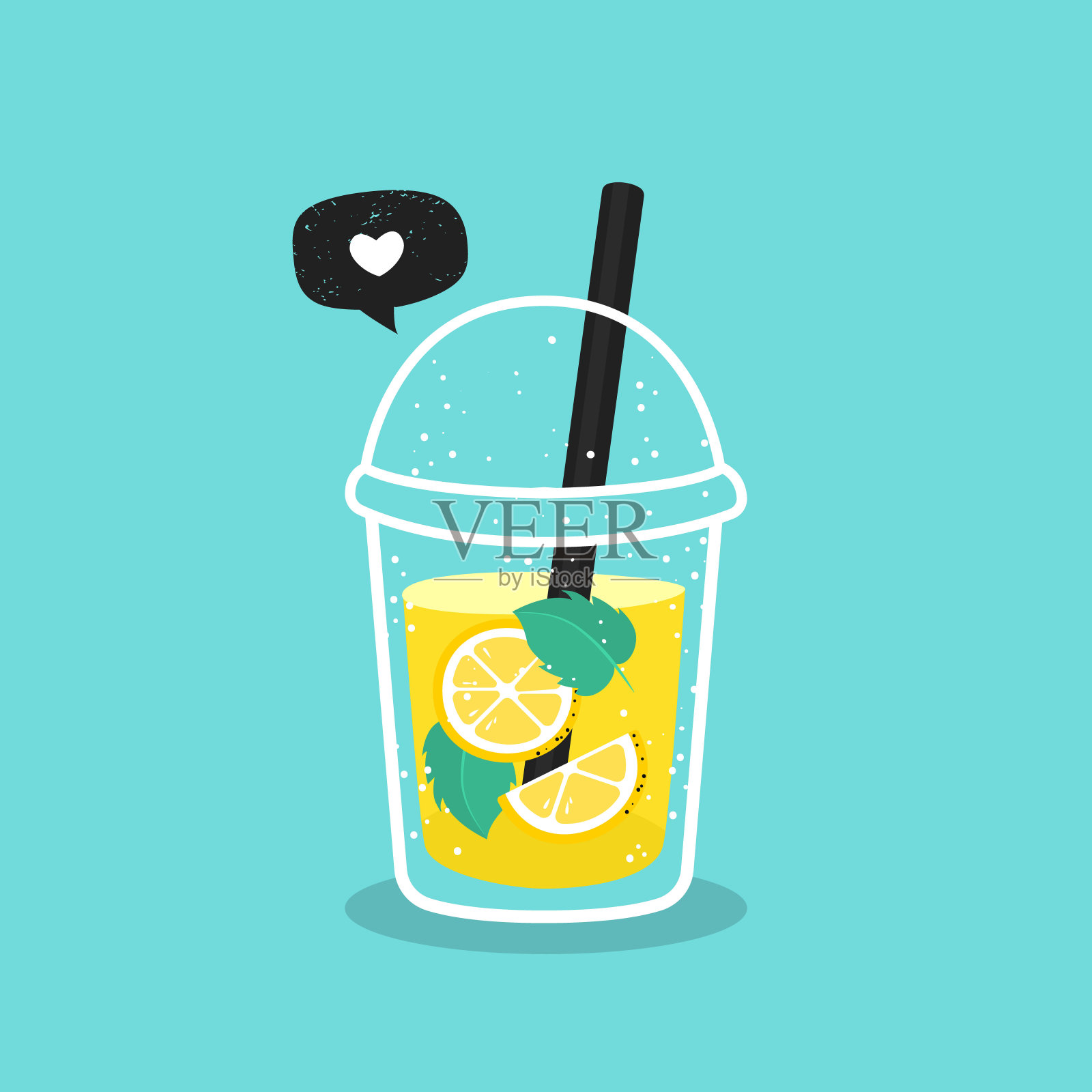 我喜欢柠檬水。柠檬水。塑料杯的柠檬水。插画图片素材