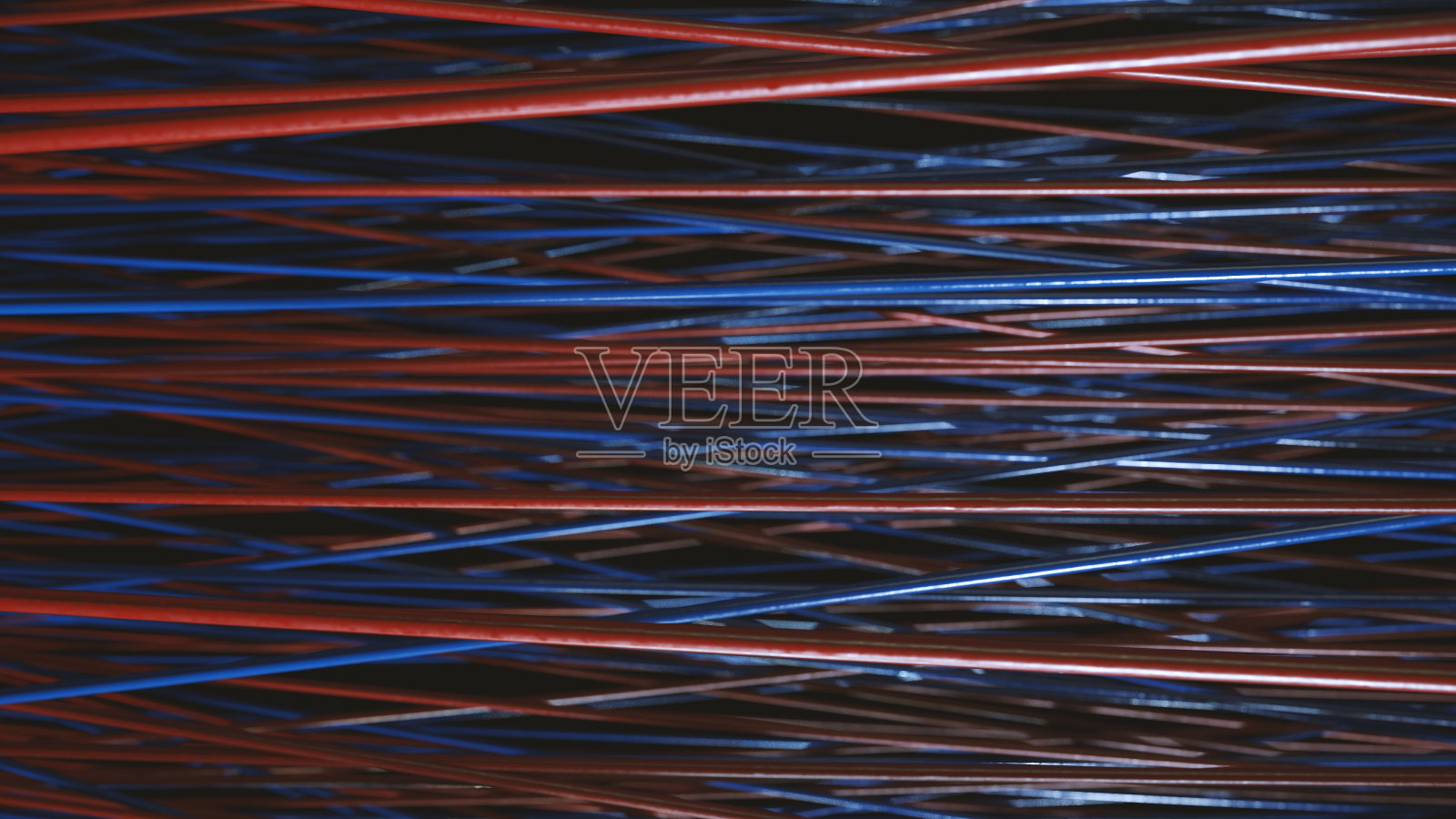 蓝色和红色的电缆乱七八糟照片摄影图片