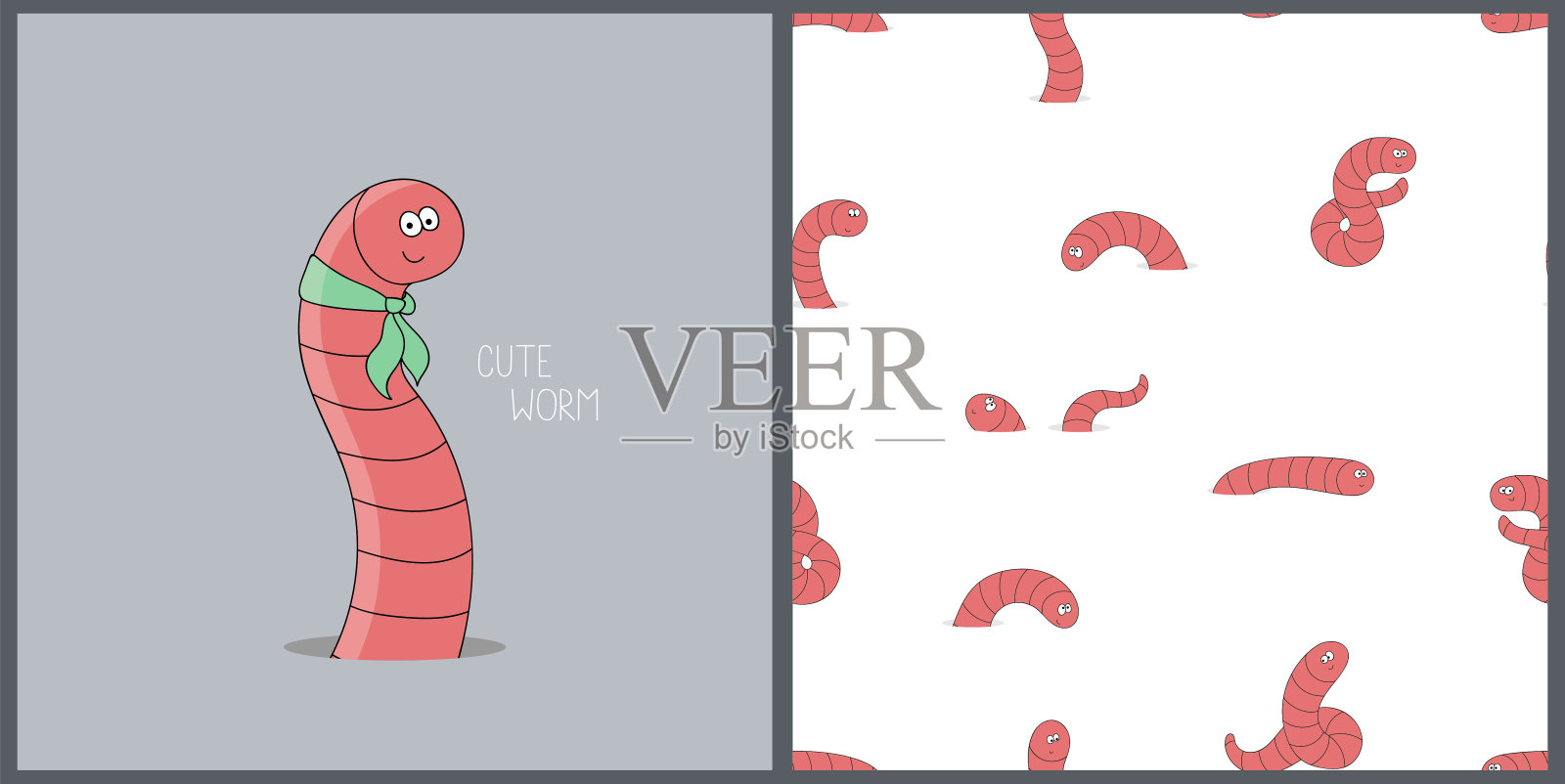 插图和可爱的蠕虫无缝模式。插画图片素材