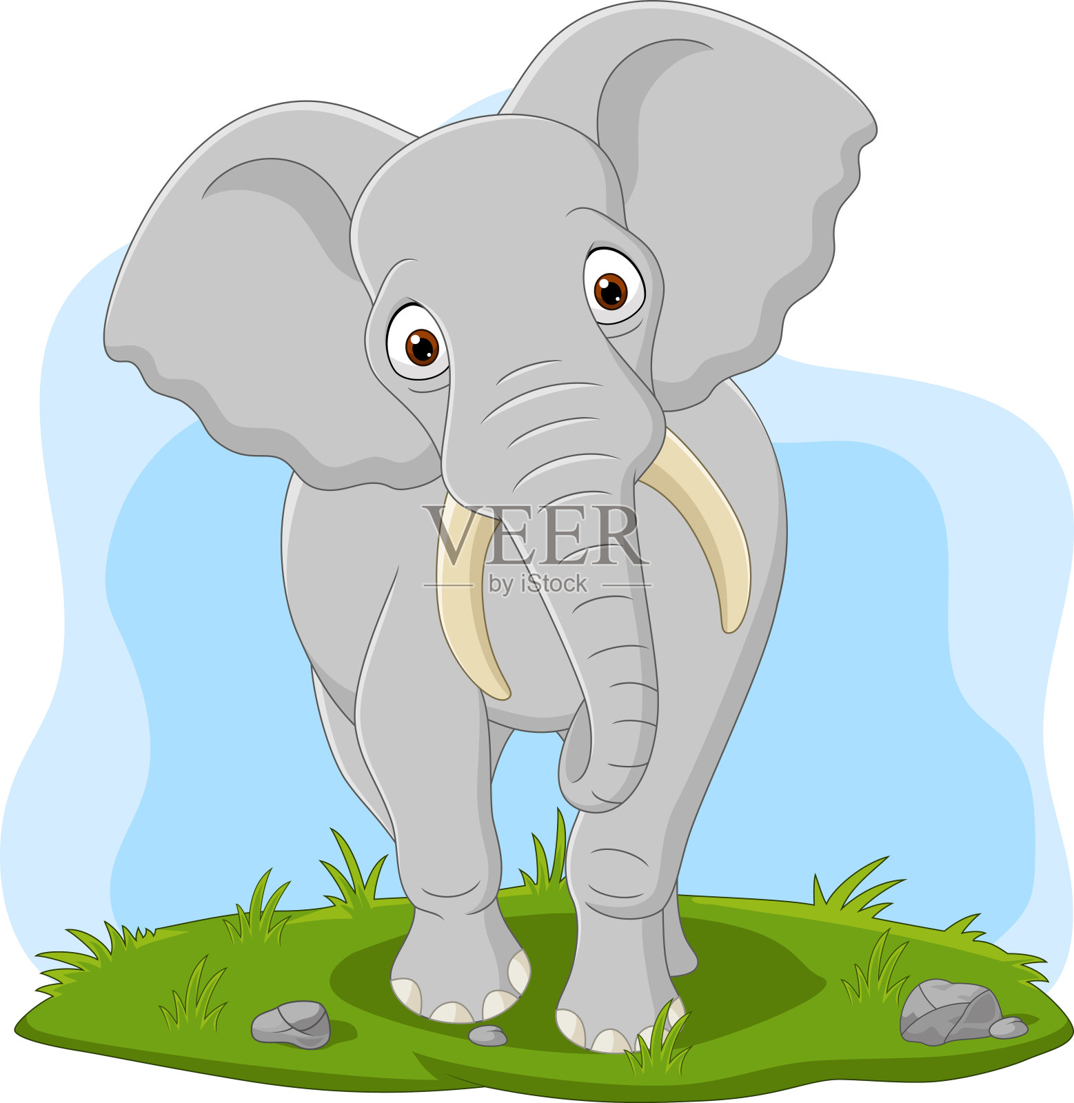 卡通快乐的大象在草地上插画图片素材
