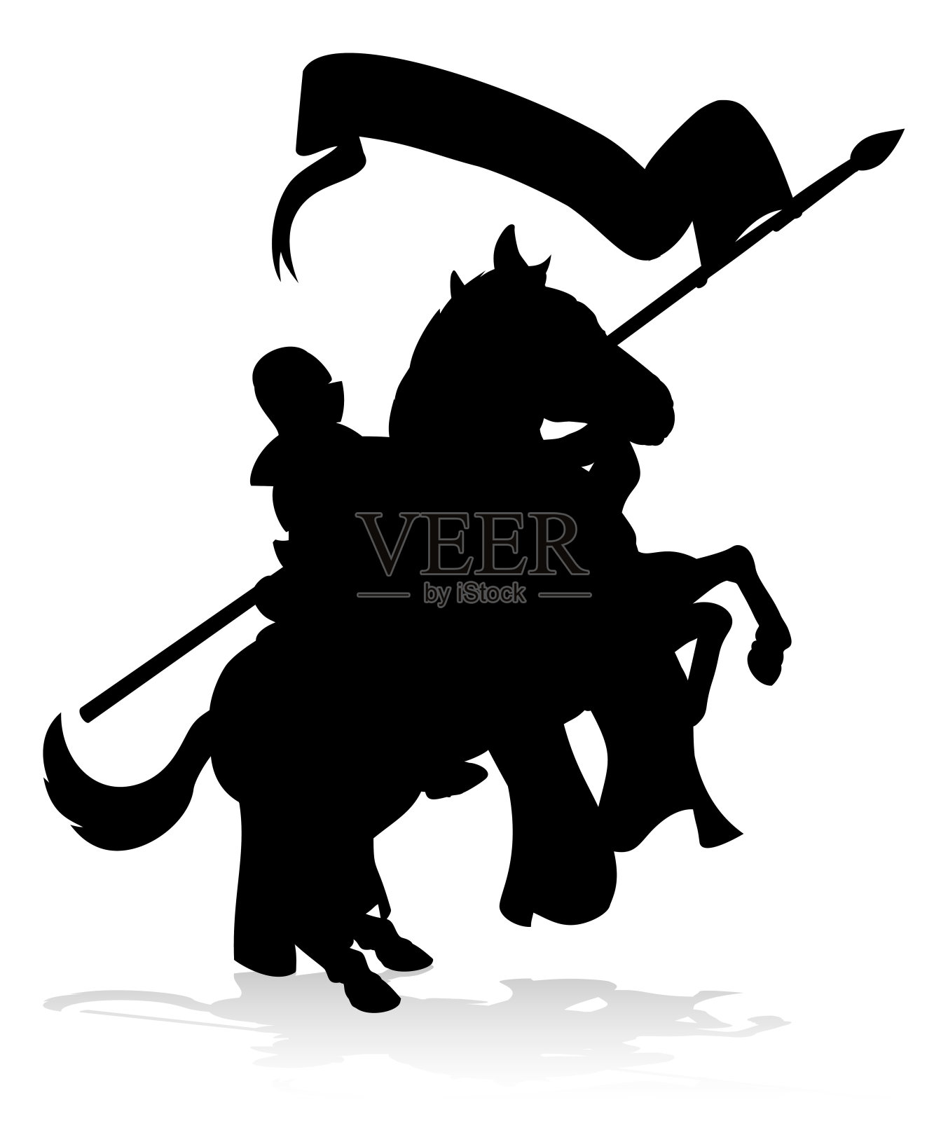 中世纪骑士在马的剪影设计元素图片