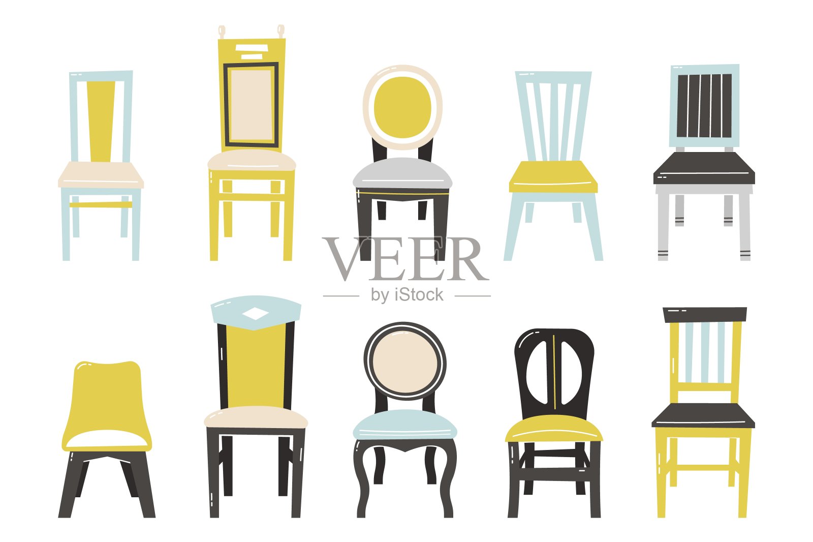 椅子套的向量。桌子椅子家具。不同的类型。设计元素图片