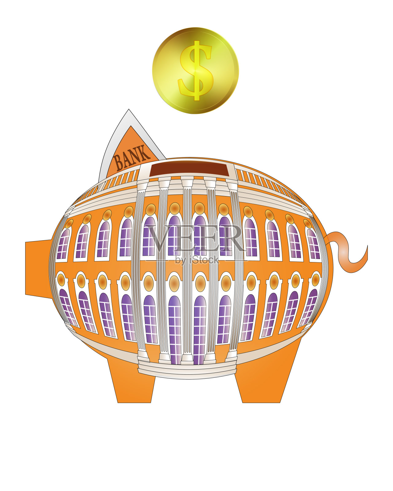 Piggybank与硬币，孤立的矢量图标插画图片素材