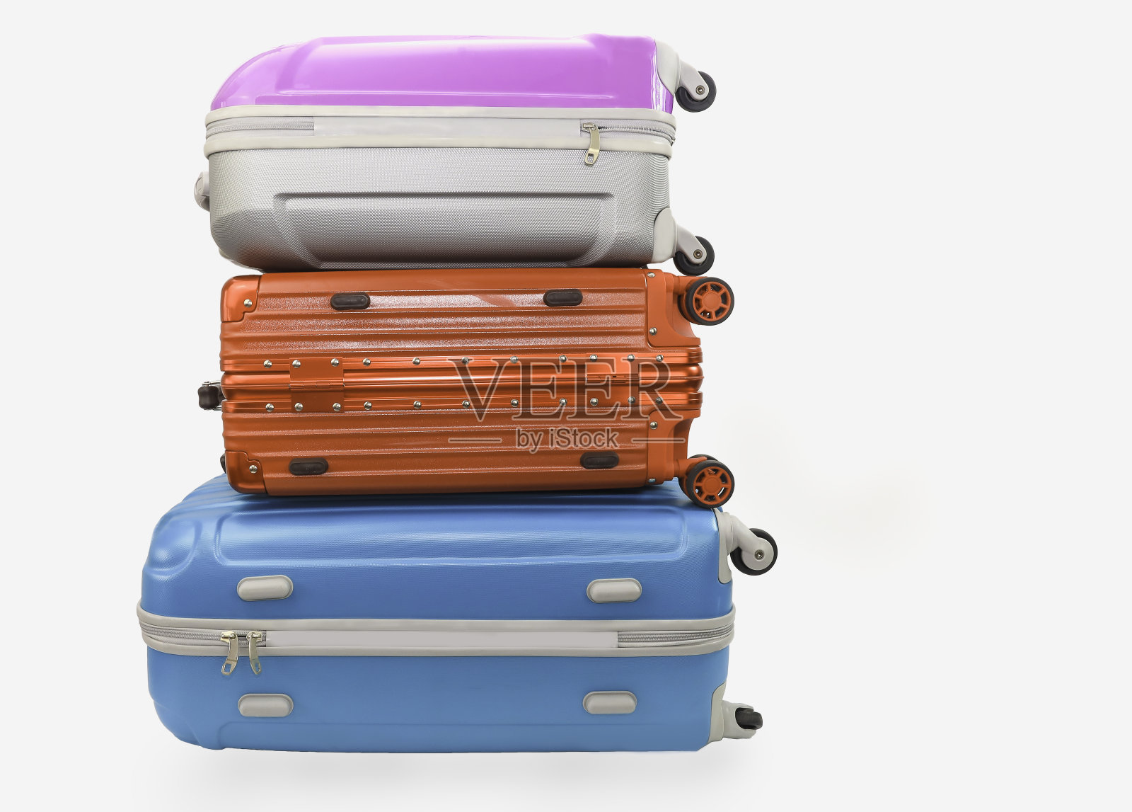 彩色的手提箱或行李在白色的背景照片摄影图片
