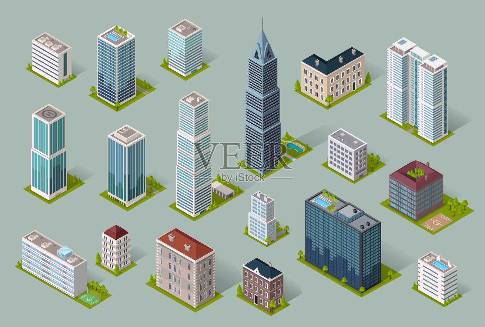 摩天大楼和房屋建筑的标志插画图片素材
