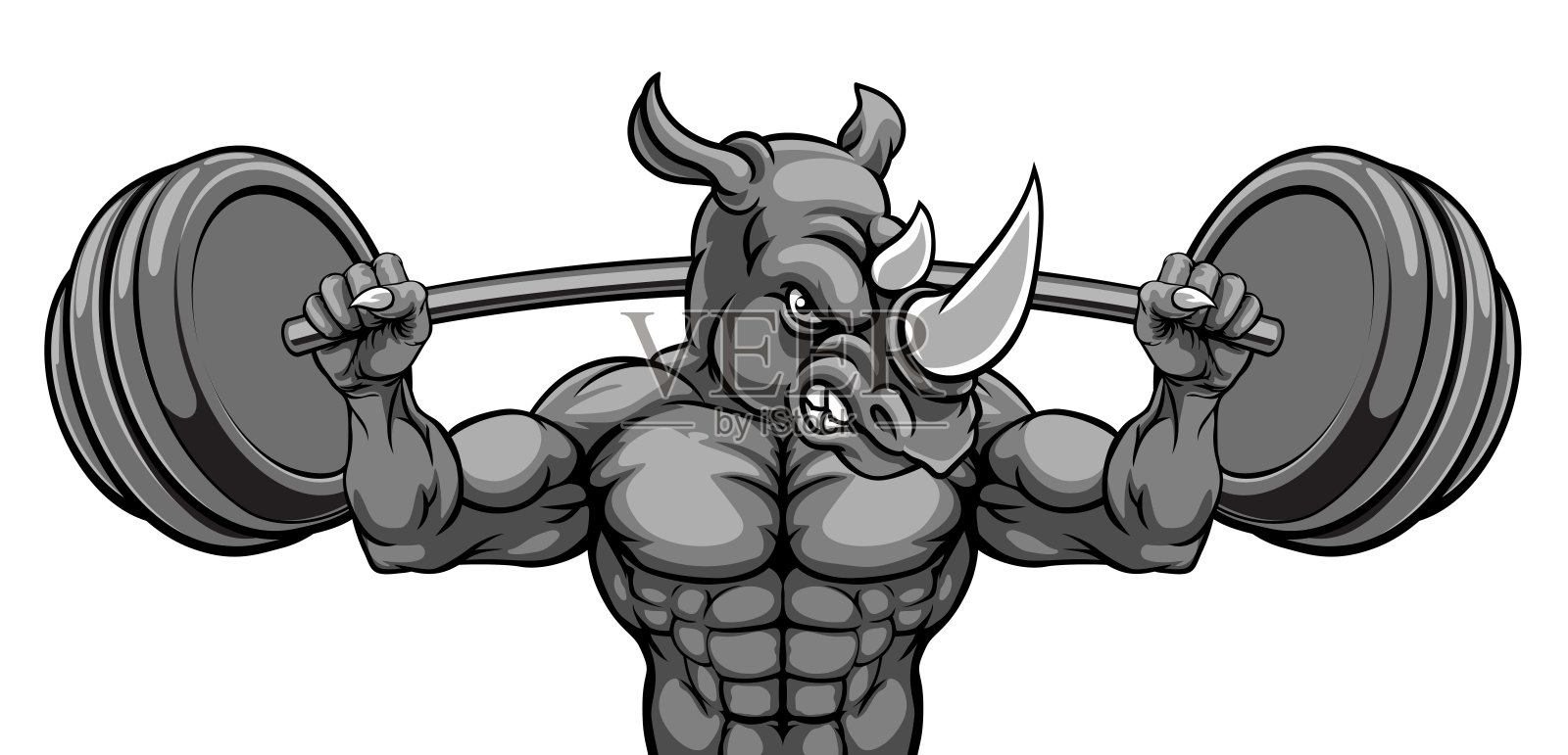 犀牛吉祥物举重杠铃健身者插画图片素材