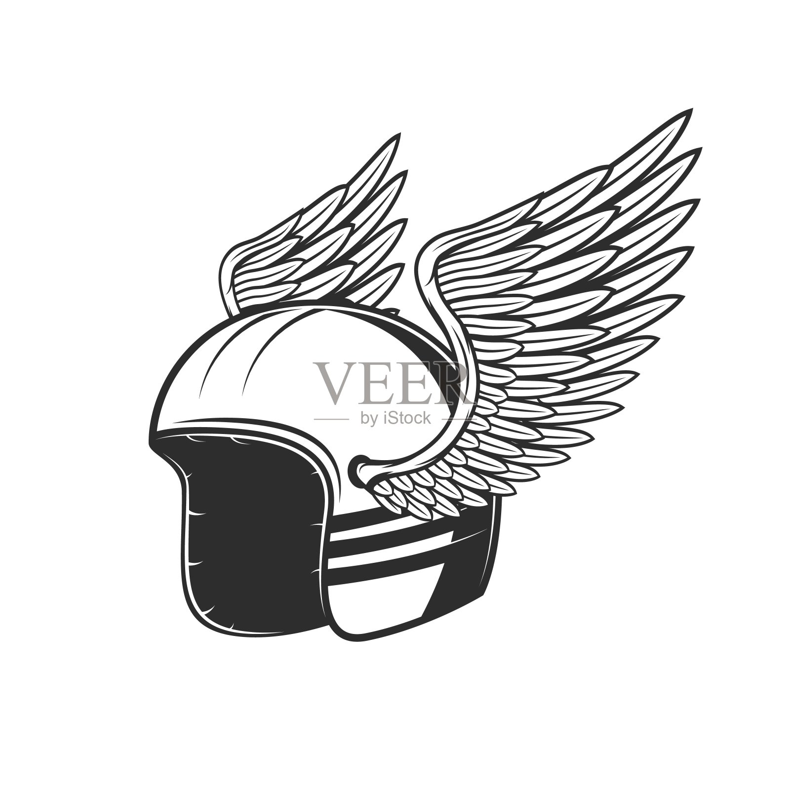 摩托车比赛俱乐部，带翅膀的摩托车头盔插画图片素材