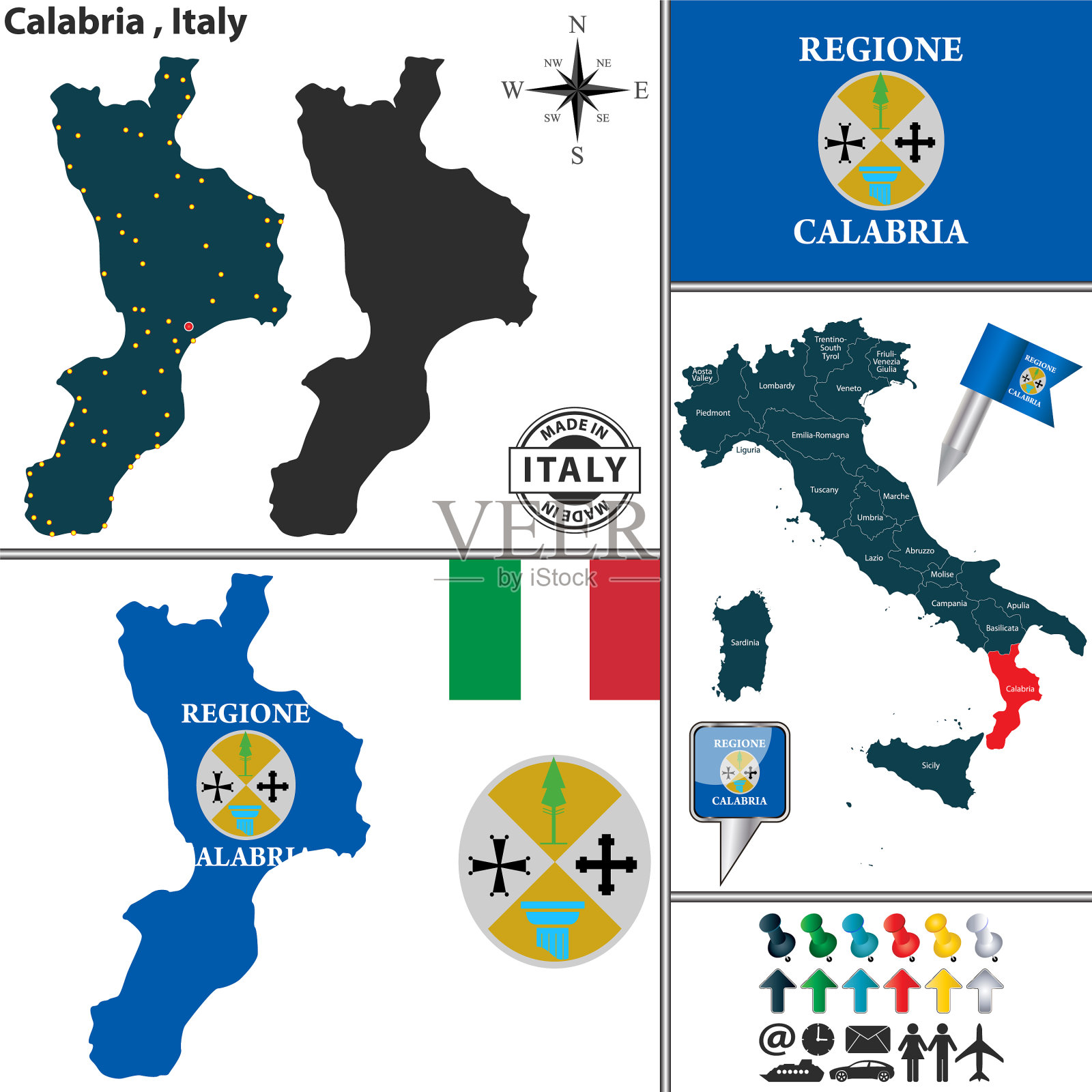 带有意大利文旗帜的卡拉布里亚矢量行政地图插画图片素材_ID:392979803-Veer图库