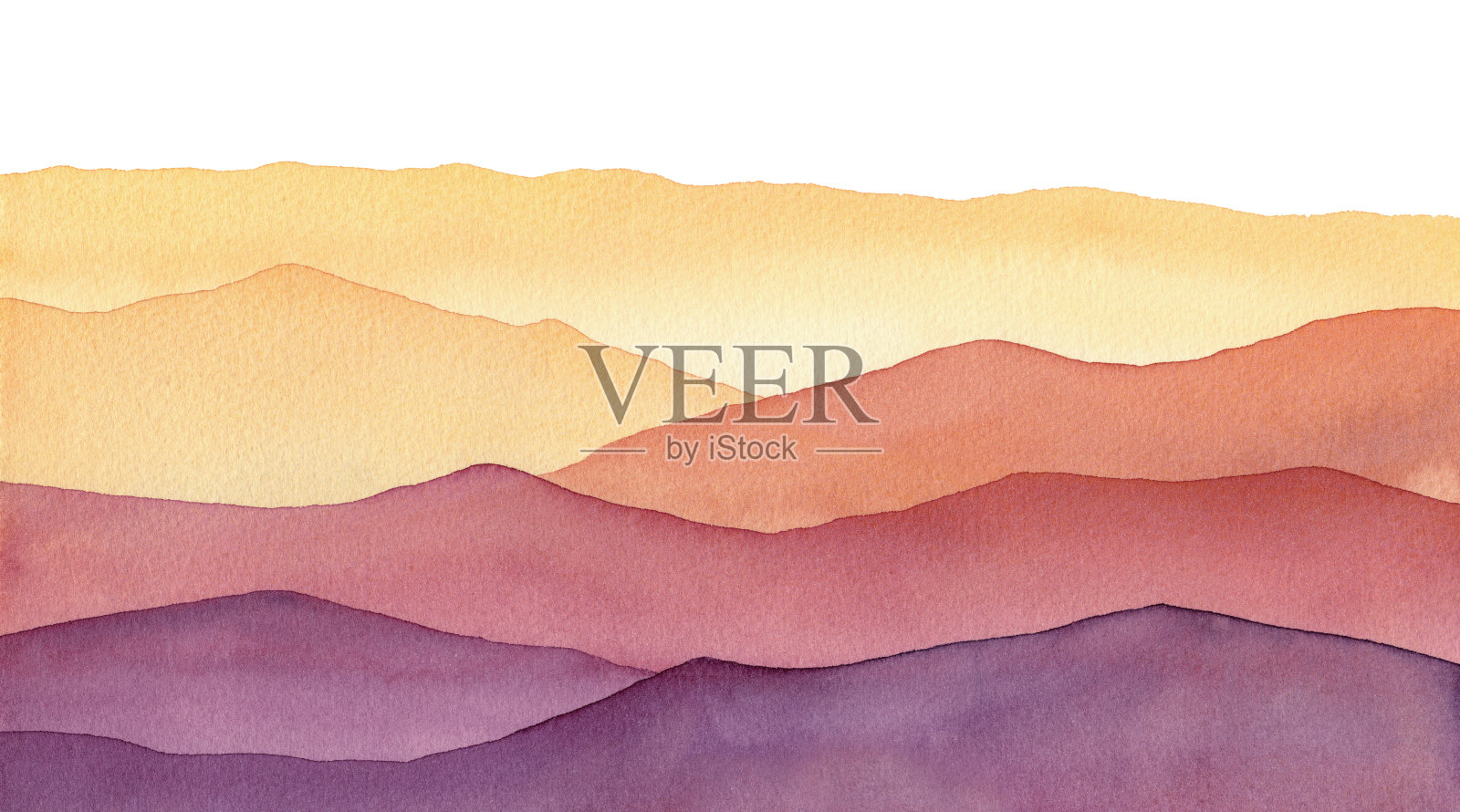 水彩山形状，手绘背景与色调的黄金色和紫色波浪插画图片素材