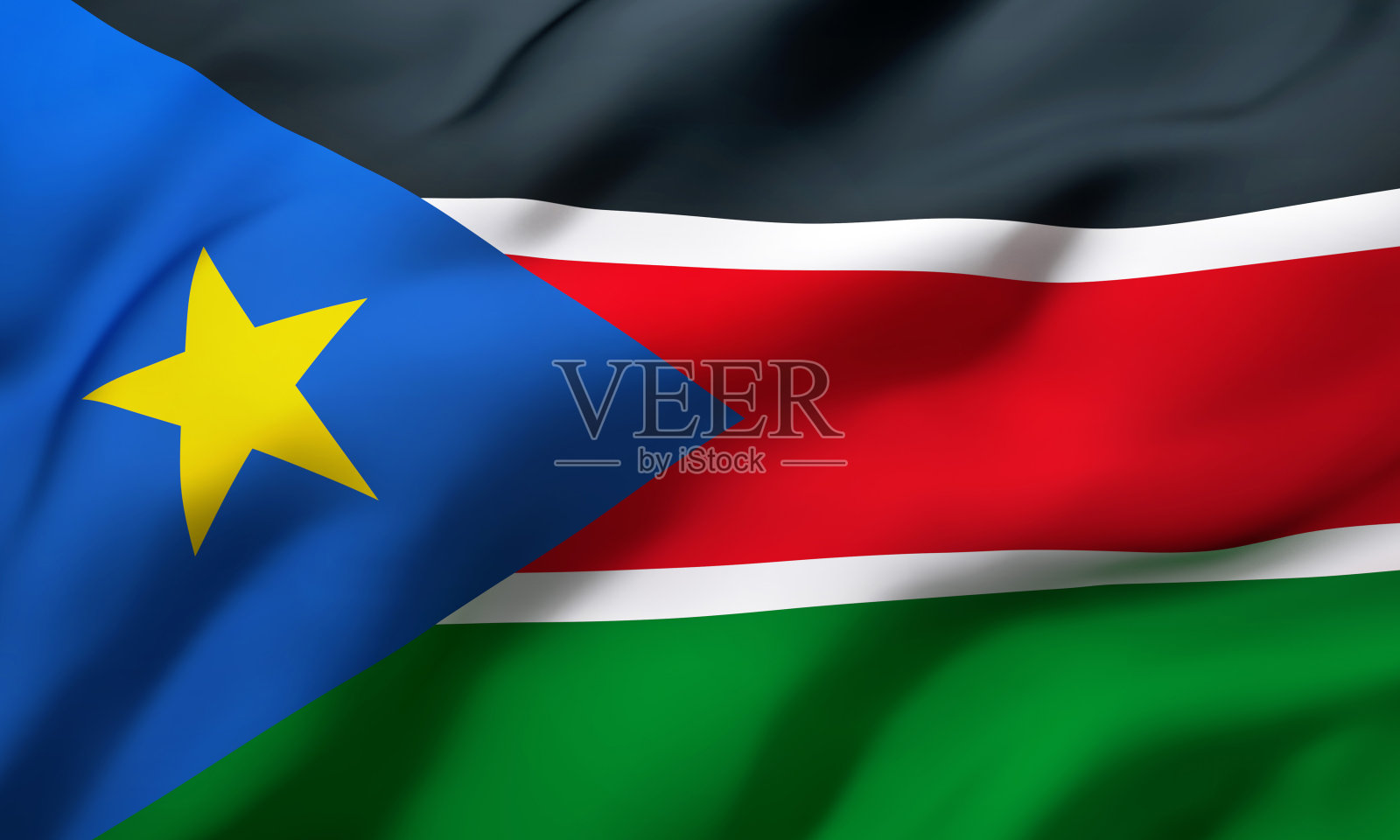 南苏丹的旗帜在风中飘扬照片摄影图片