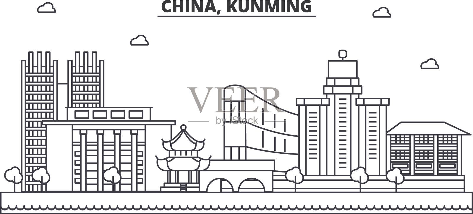 中国昆明建筑线条天际线设计元素图片