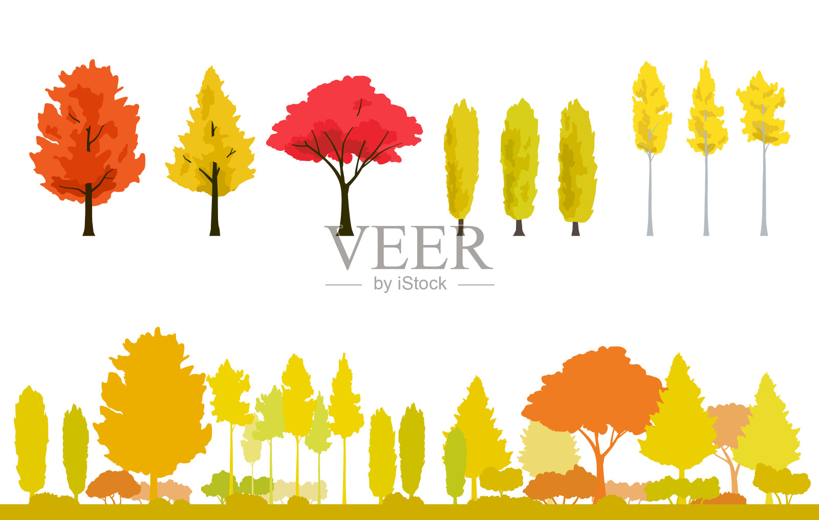 秋天的树木，黄叶和秋天的风景设计元素图片