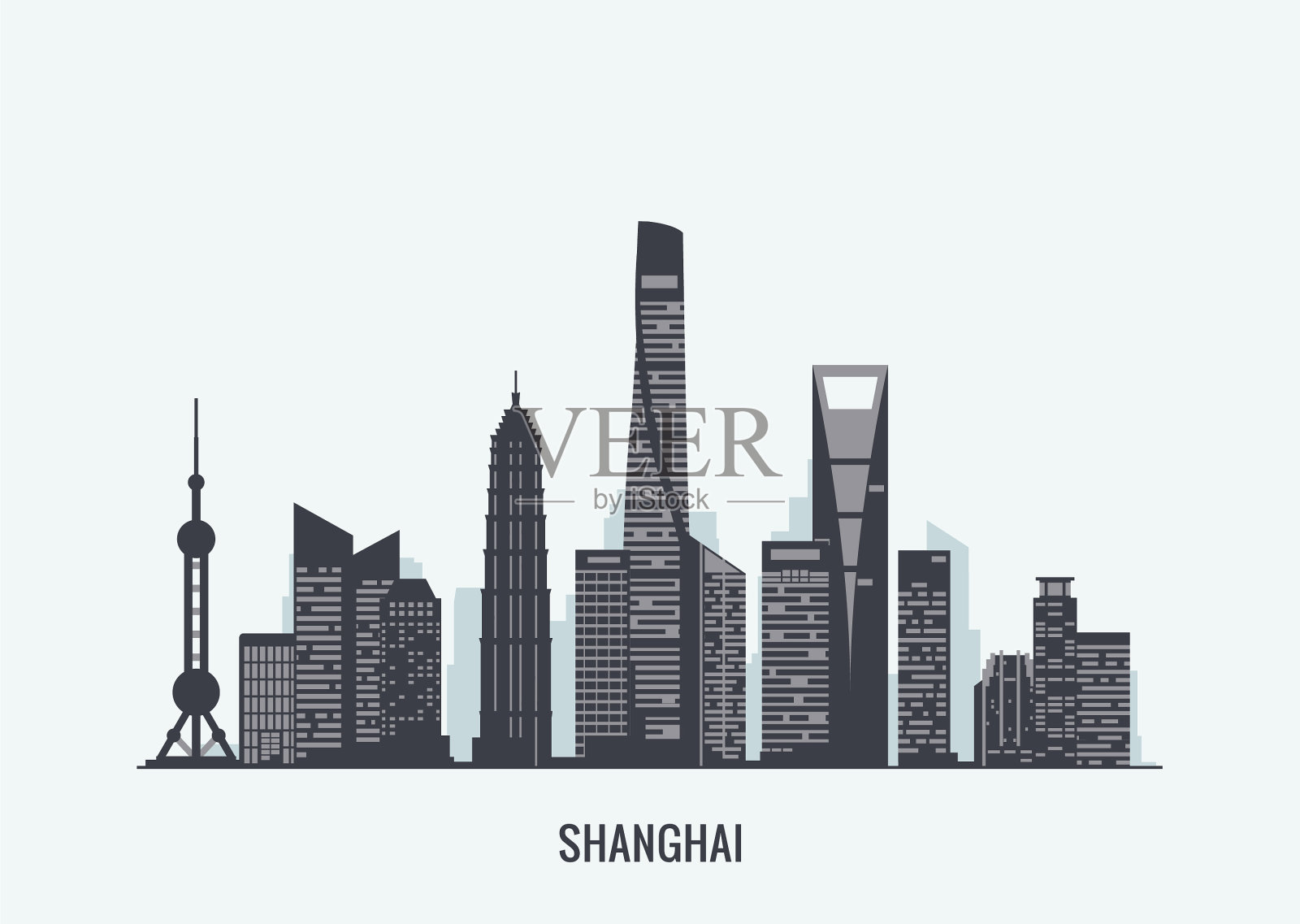 上海天际线轮廓插画图片素材