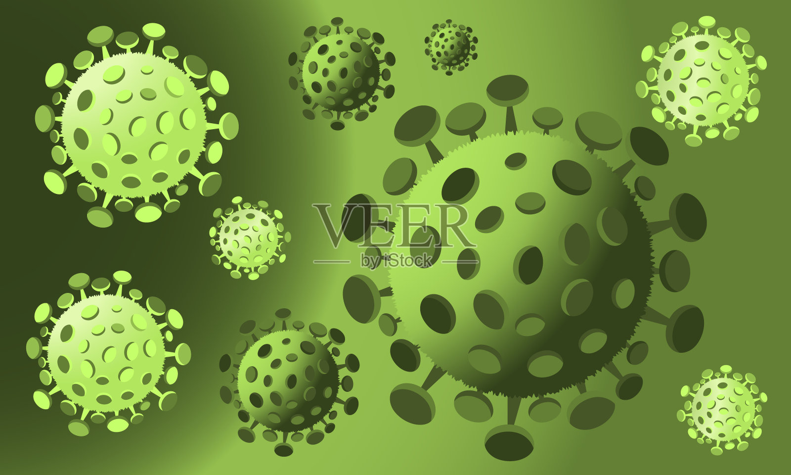 绿色冠状病毒细胞符号背景。插画图片素材