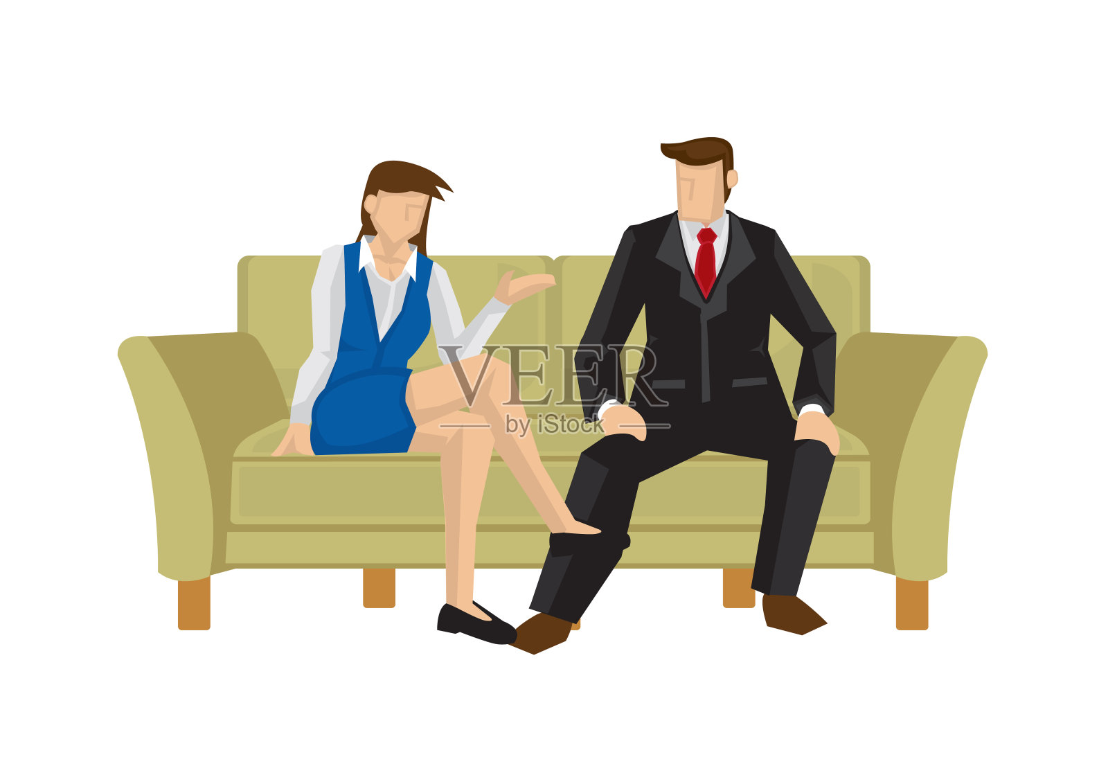 一男一女坐在沙发上。插画图片素材