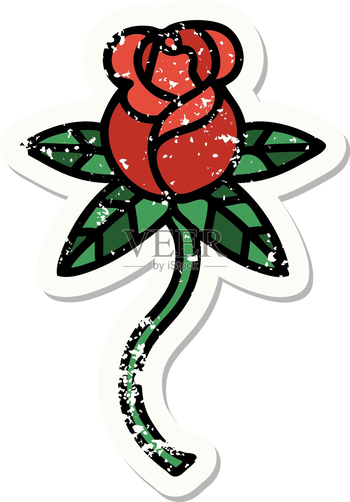 传统的心疼贴纸纹身的玫瑰插画图片素材