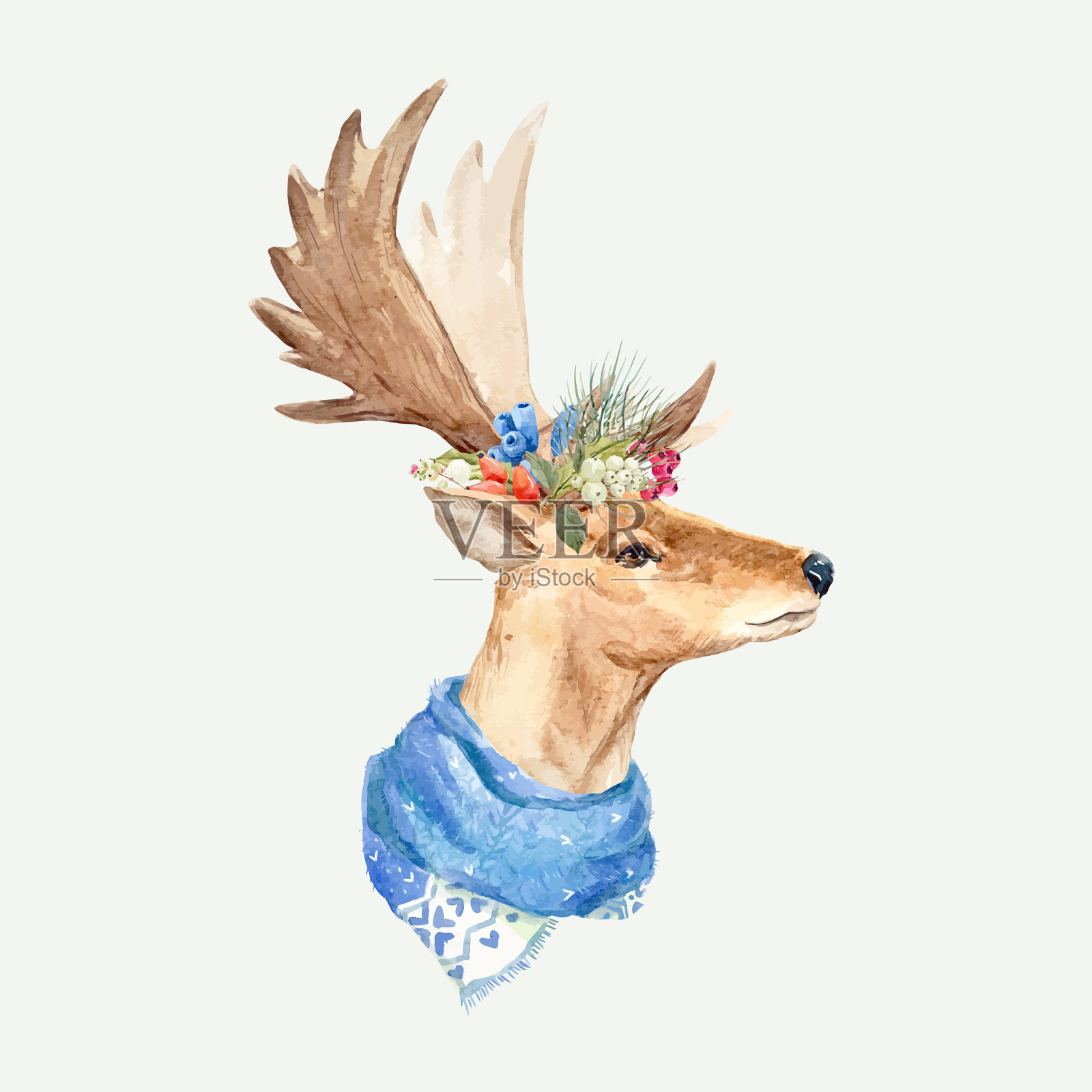 水彩鹿肖像插画图片素材