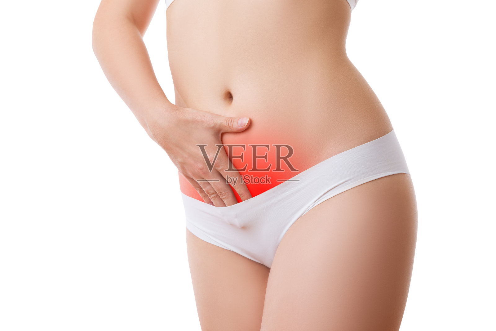 妇女腹痛，腹痛孤立在白色背景照片摄影图片