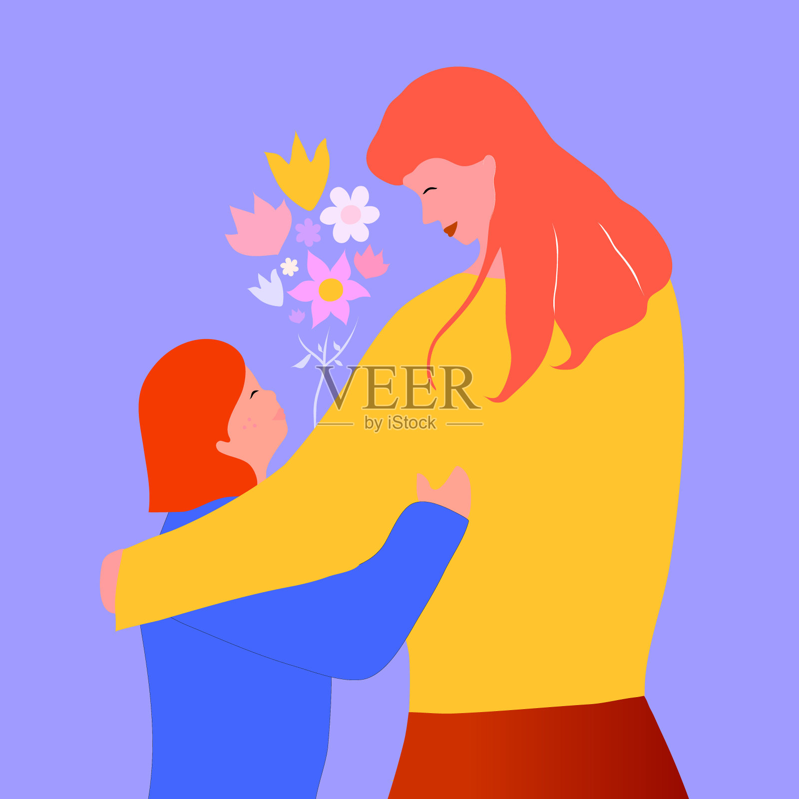 花卉母亲节插图与母亲和女儿。插画图片素材