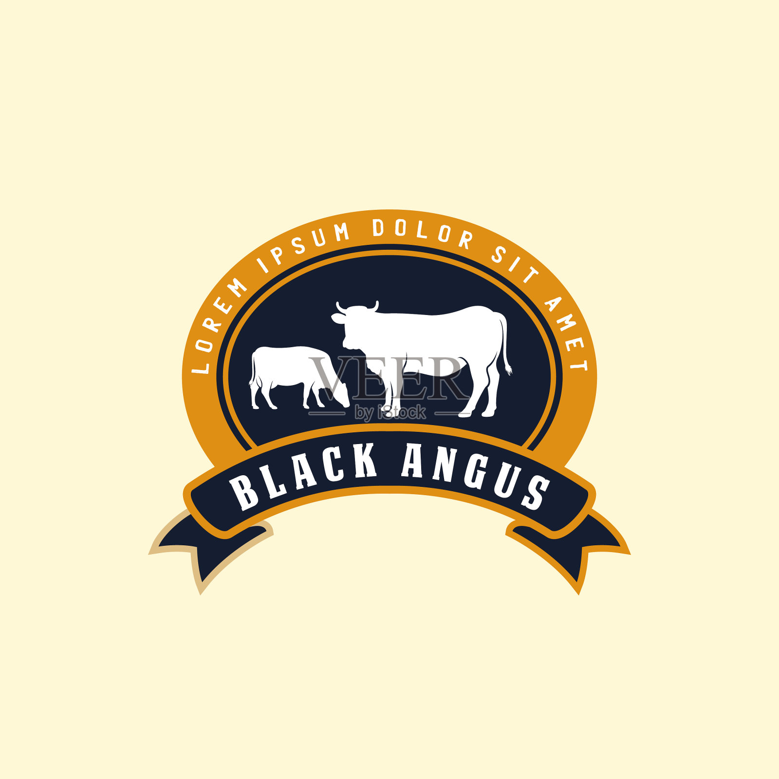 黑色安格斯标志设计模板奶牛农场标志插画图片素材