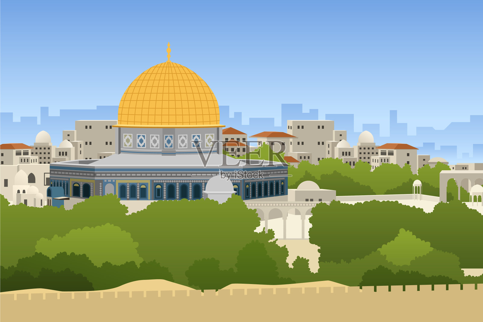 耶路撒冷石穹插画图片素材