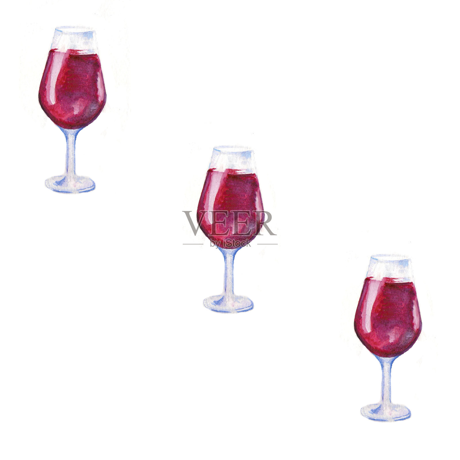 水彩红酒杯图案上的白色背景设计元素图片