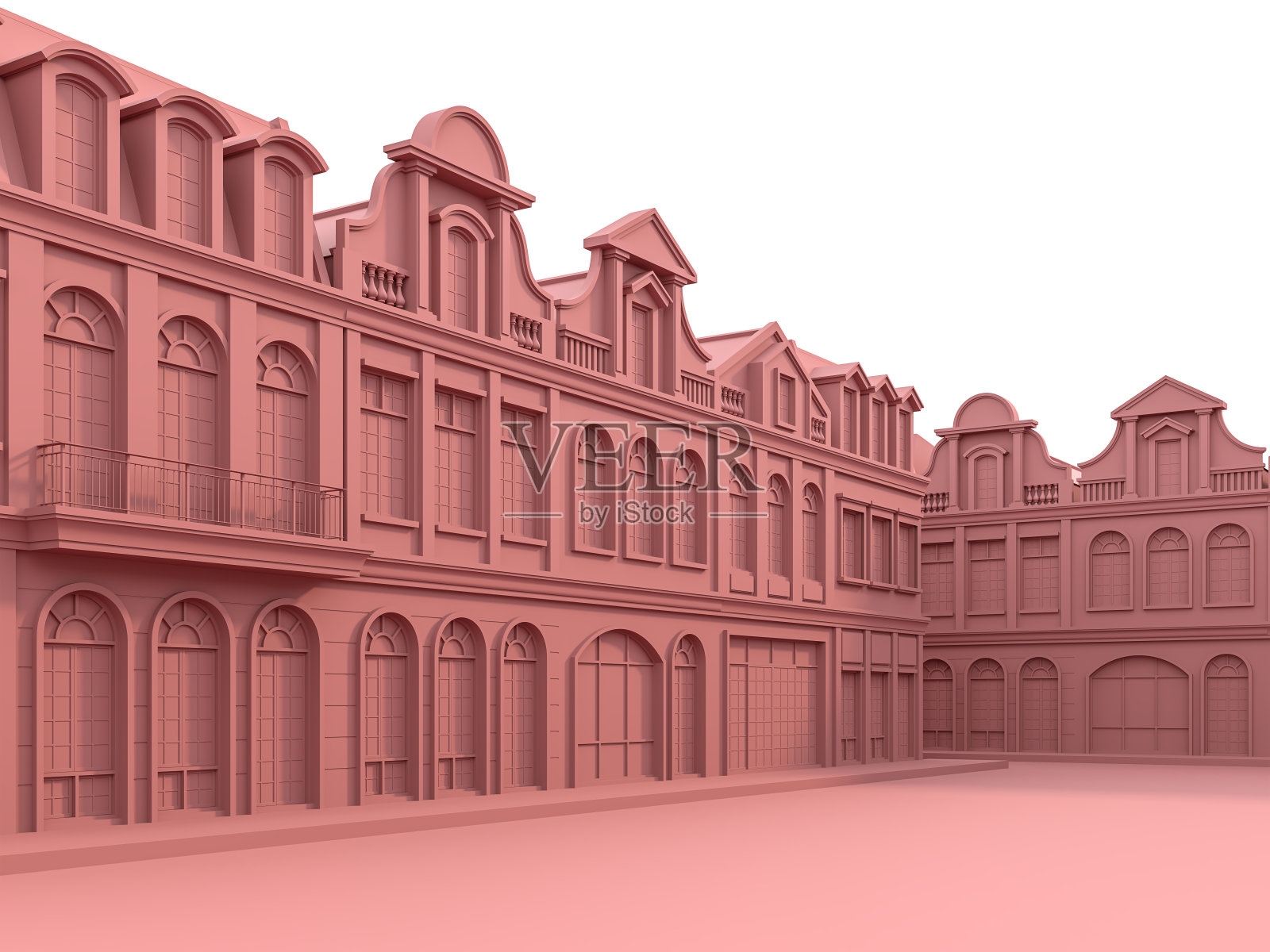 经典风格的联排别墅与珊瑚粉色3d渲染照片摄影图片
