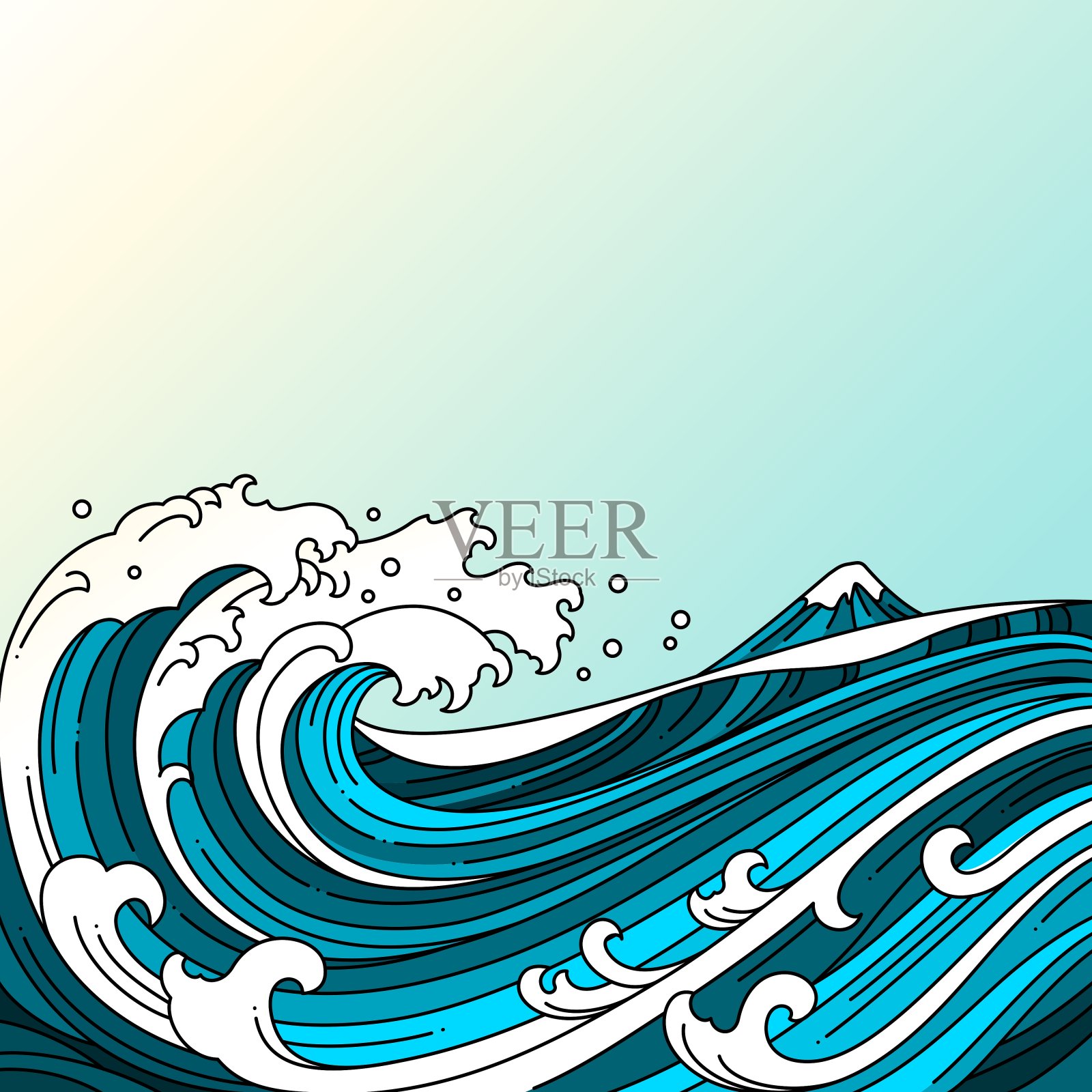伟大的东方波浪海洋矢量插图。插画图片素材