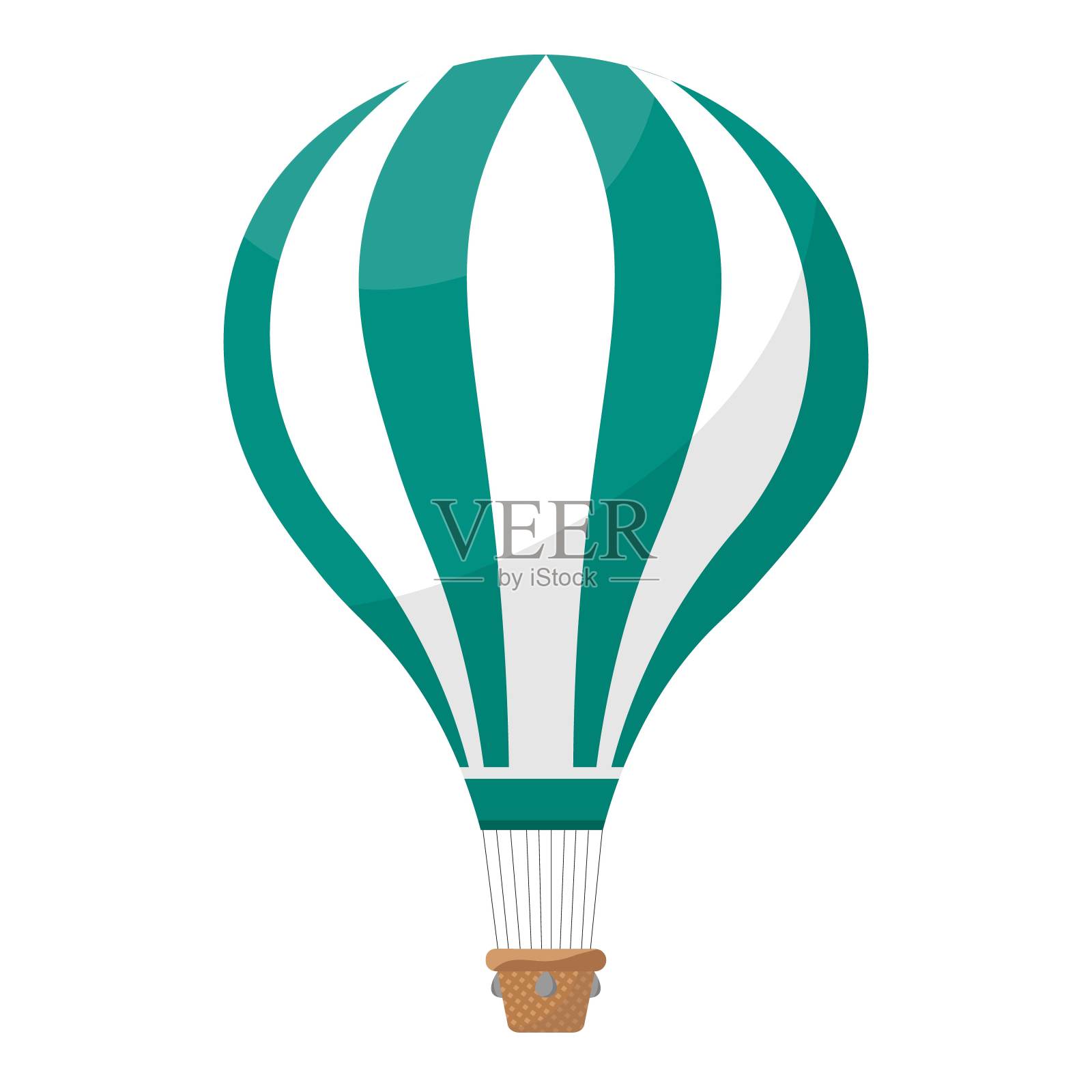 向量白色和绿色热气球与木篮子隔离插画图片素材