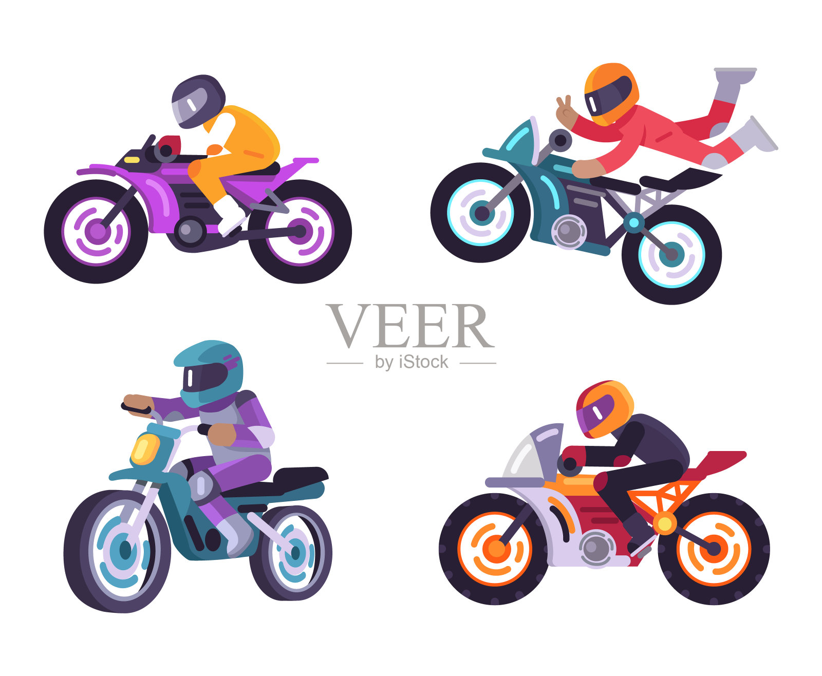 摩托车赛车手自行车手孤立的白色插画图片素材