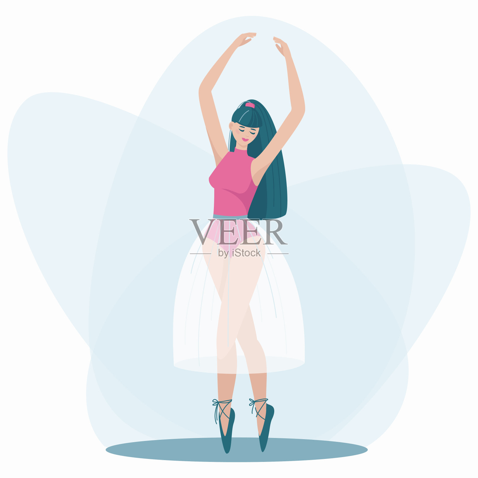 美丽的芭蕾舞演员穿着精致的裙子和尖头鞋跳舞插画图片素材