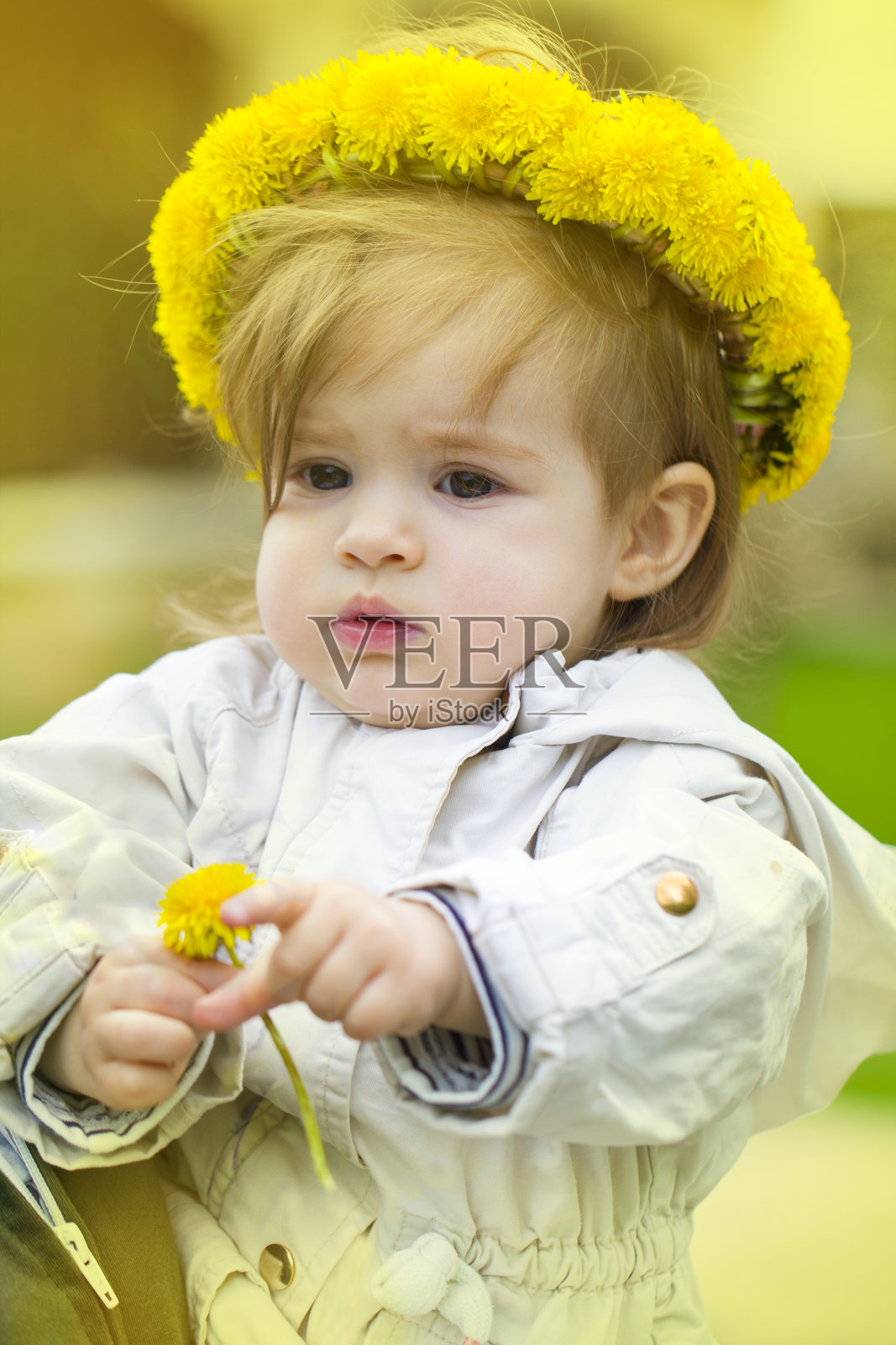 设置孩子宝宝蒲公英妈妈照顾夏天草绿色黄色的背景。在公园散步度假概念快乐情感。照片摄影图片