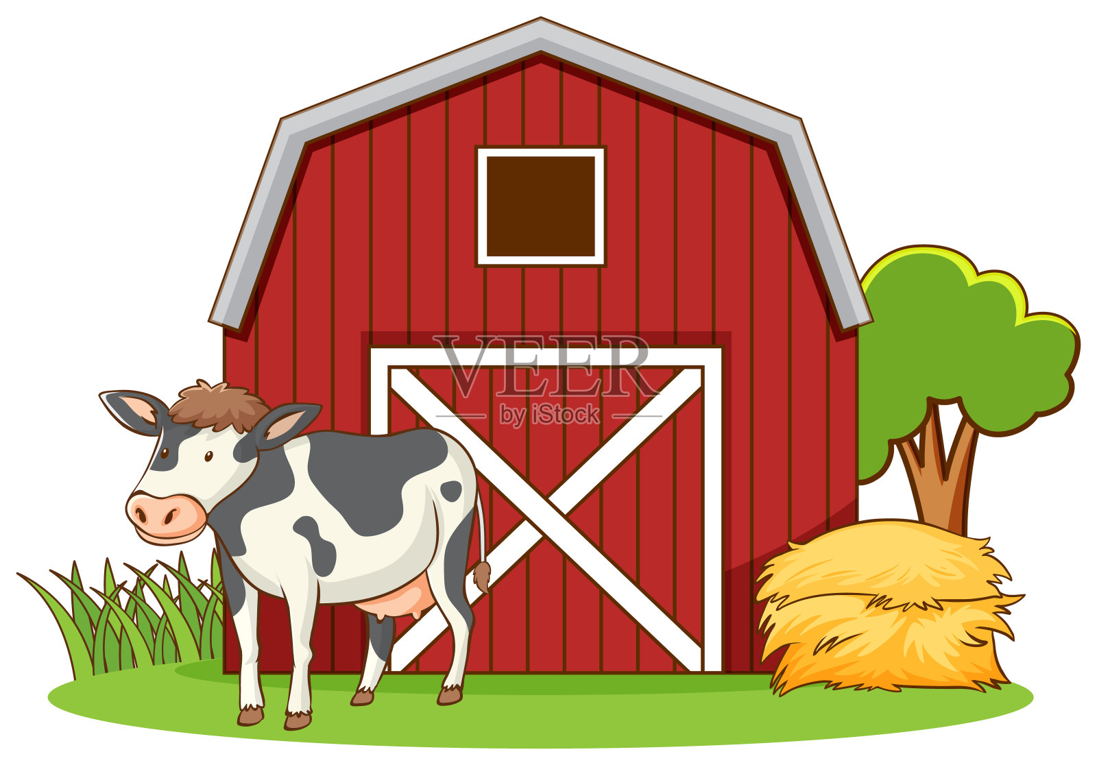 可爱的奶牛站在农场的院子里插画图片素材