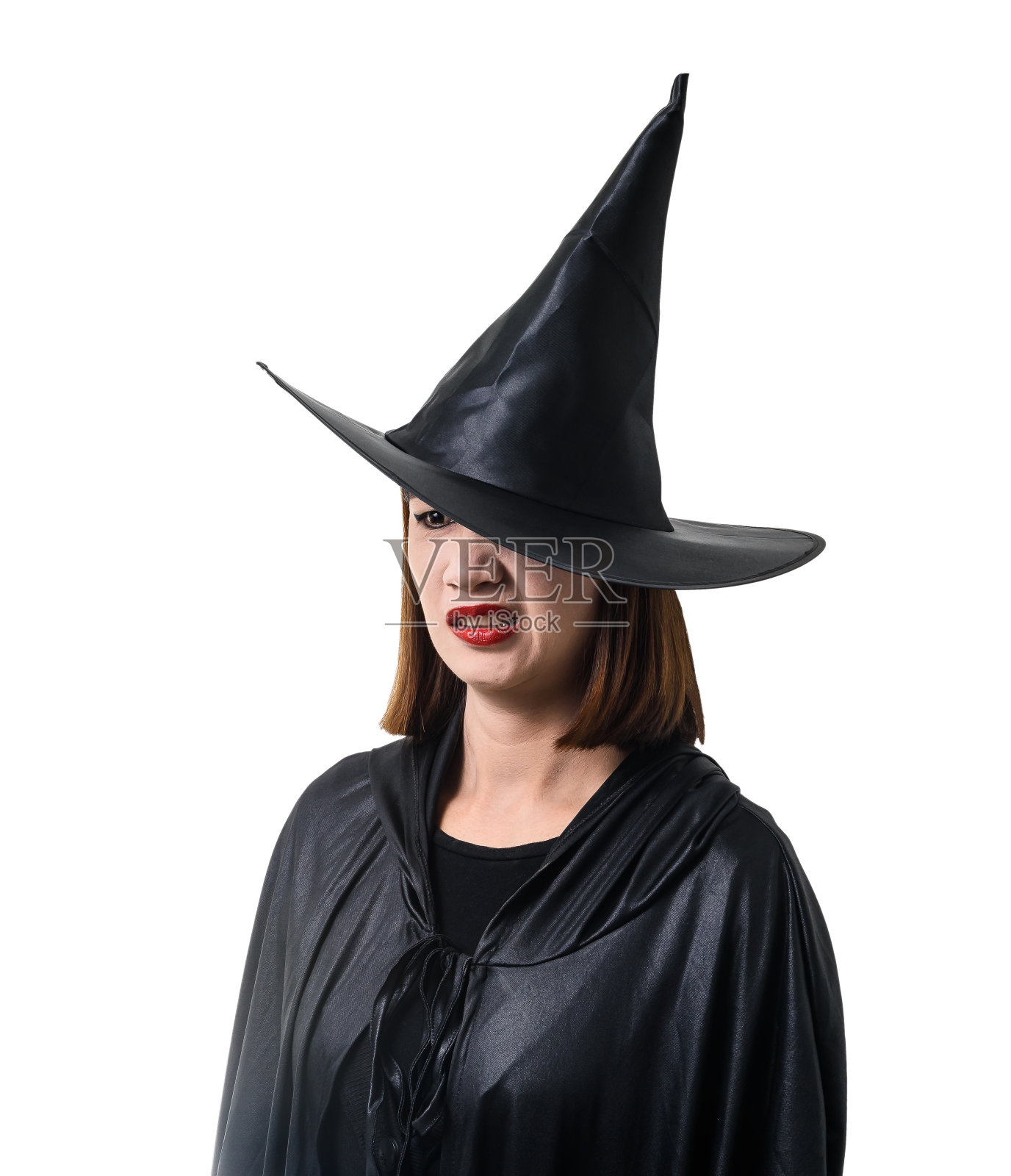 黑色女人的肖像可怕的女巫万圣节服装与帽子孤立的白色背景照片摄影图片