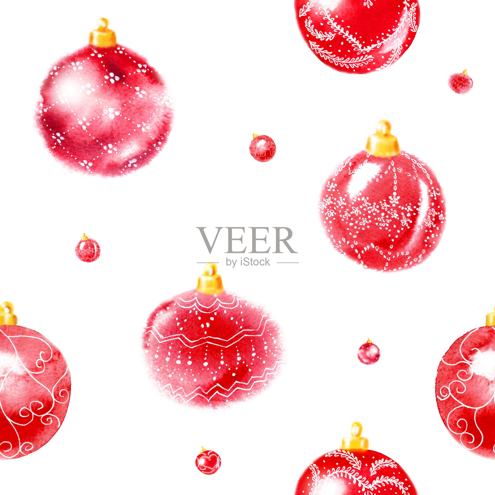 无缝图案从闪亮的红色圣诞树球与装饰品。插画图片素材